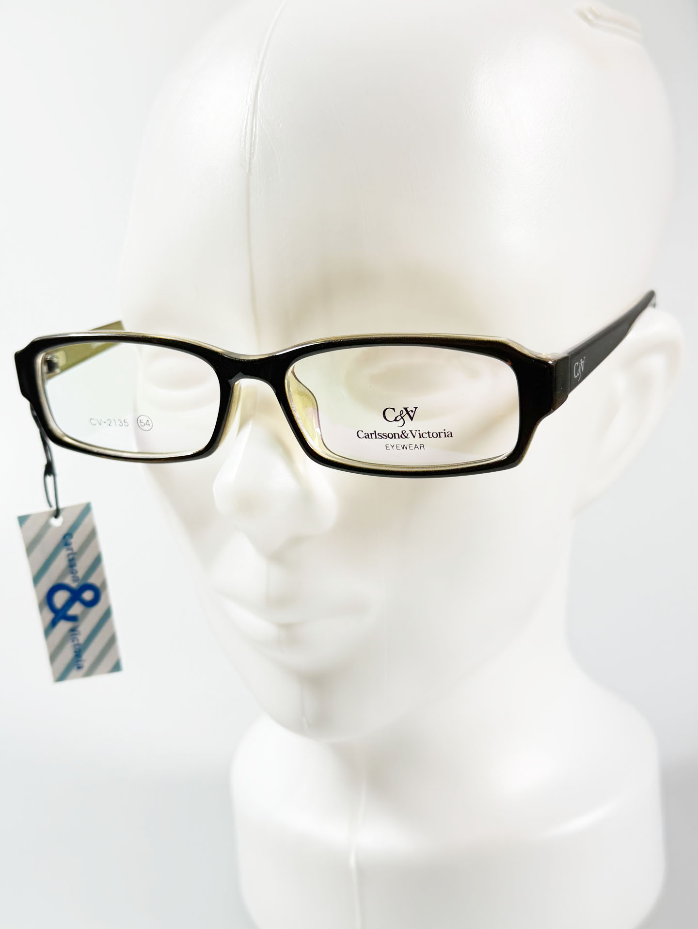 CARLSSON & VICTORIA Black&Olive Square Horn-Rim Glasses