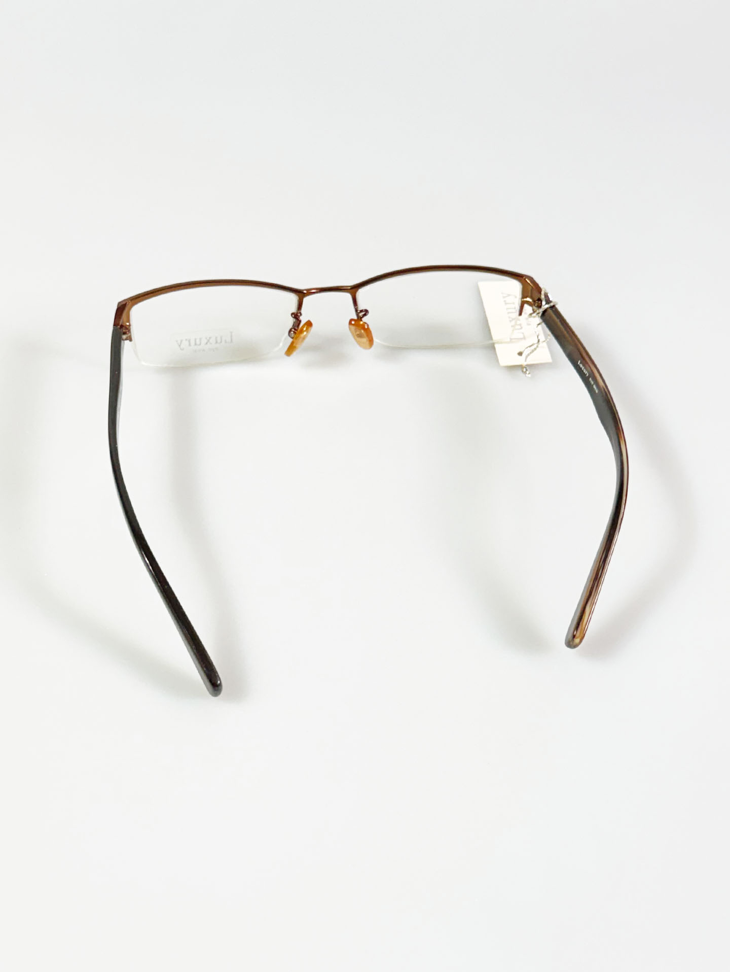 LUXURY Eyewear Brown Square Half-Rim Metal Glasses