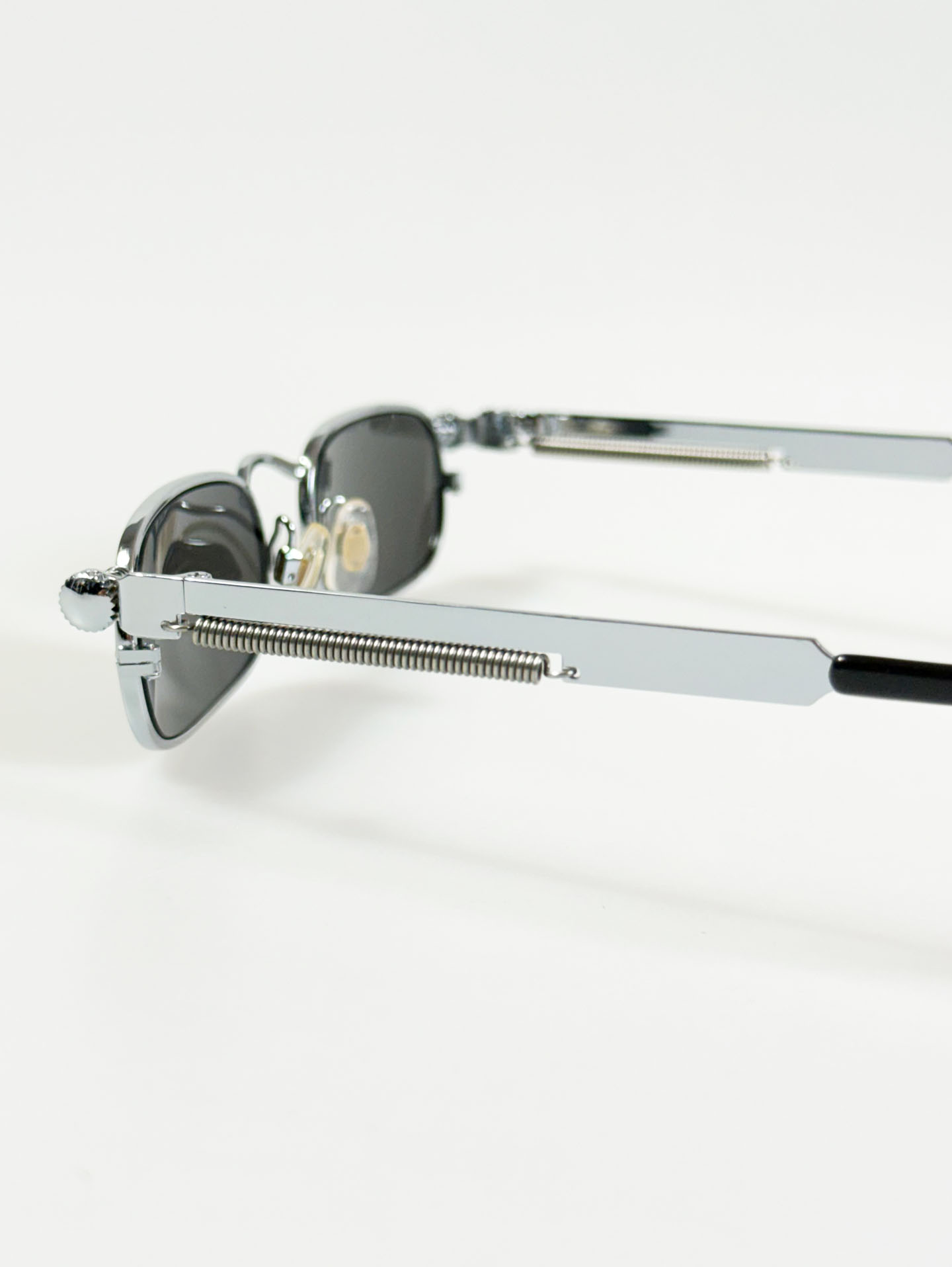 90's Silver Slim Square Spring Detail Metal Sunglasses