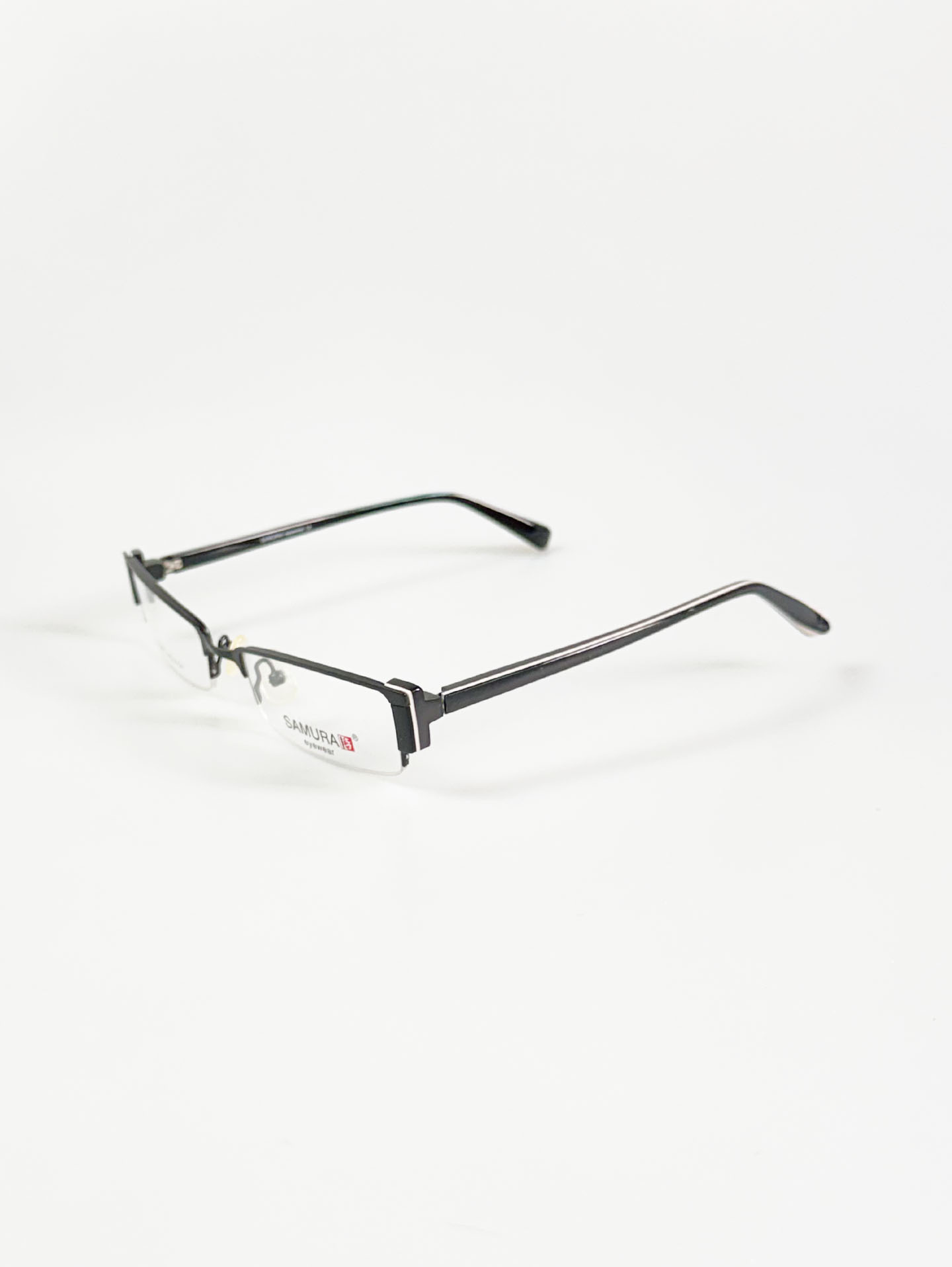 LUXURY Eyewear Bronze Slim Square Metal Frame Glasses SAMURAI Eyewear Black Square Half-Rim Metal Fr