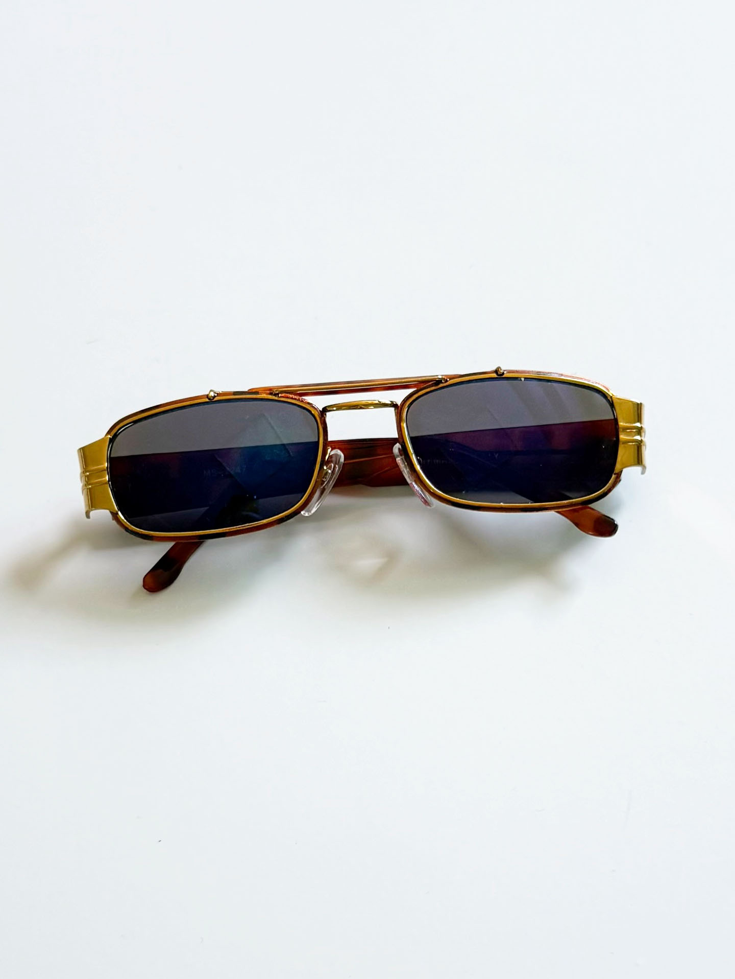 90's VINNY Gold Double Bridge Square Metal Sunglasses