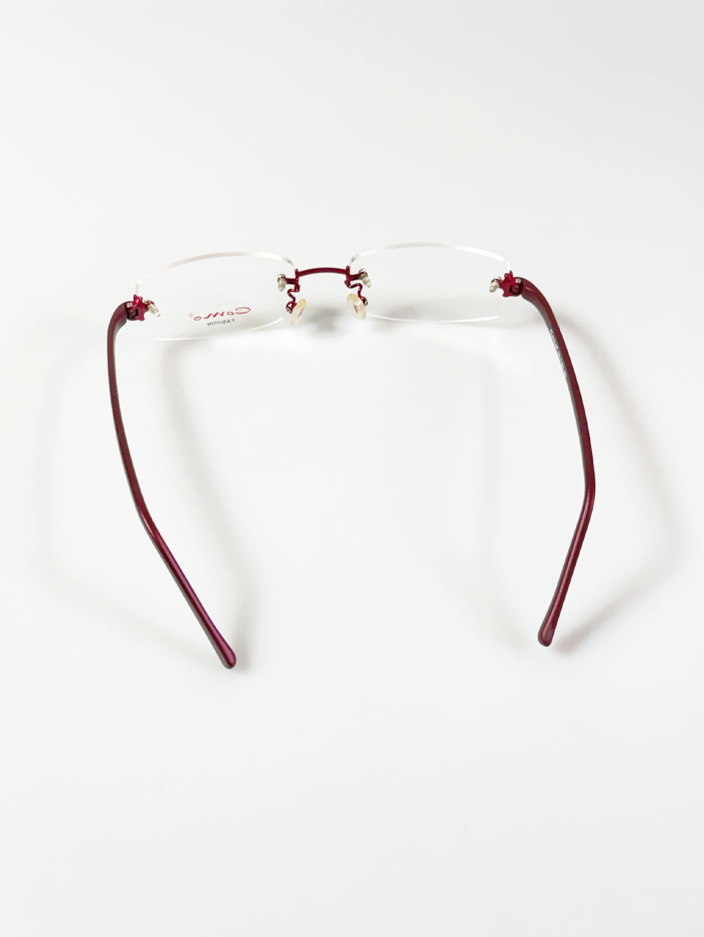 Camo Fashion Square Rimless Burgundy Metal Frame Glasses