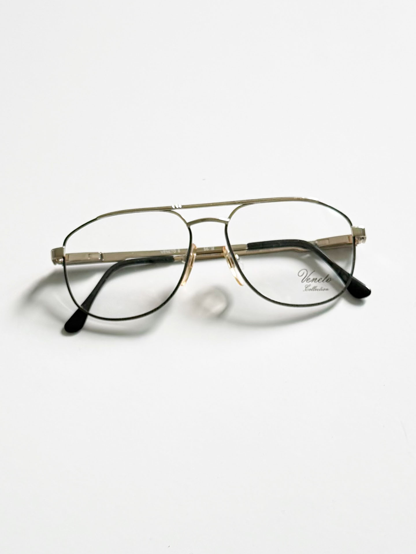 90's Veneto Collection Black & Gold Boeing Square Metal Glasses