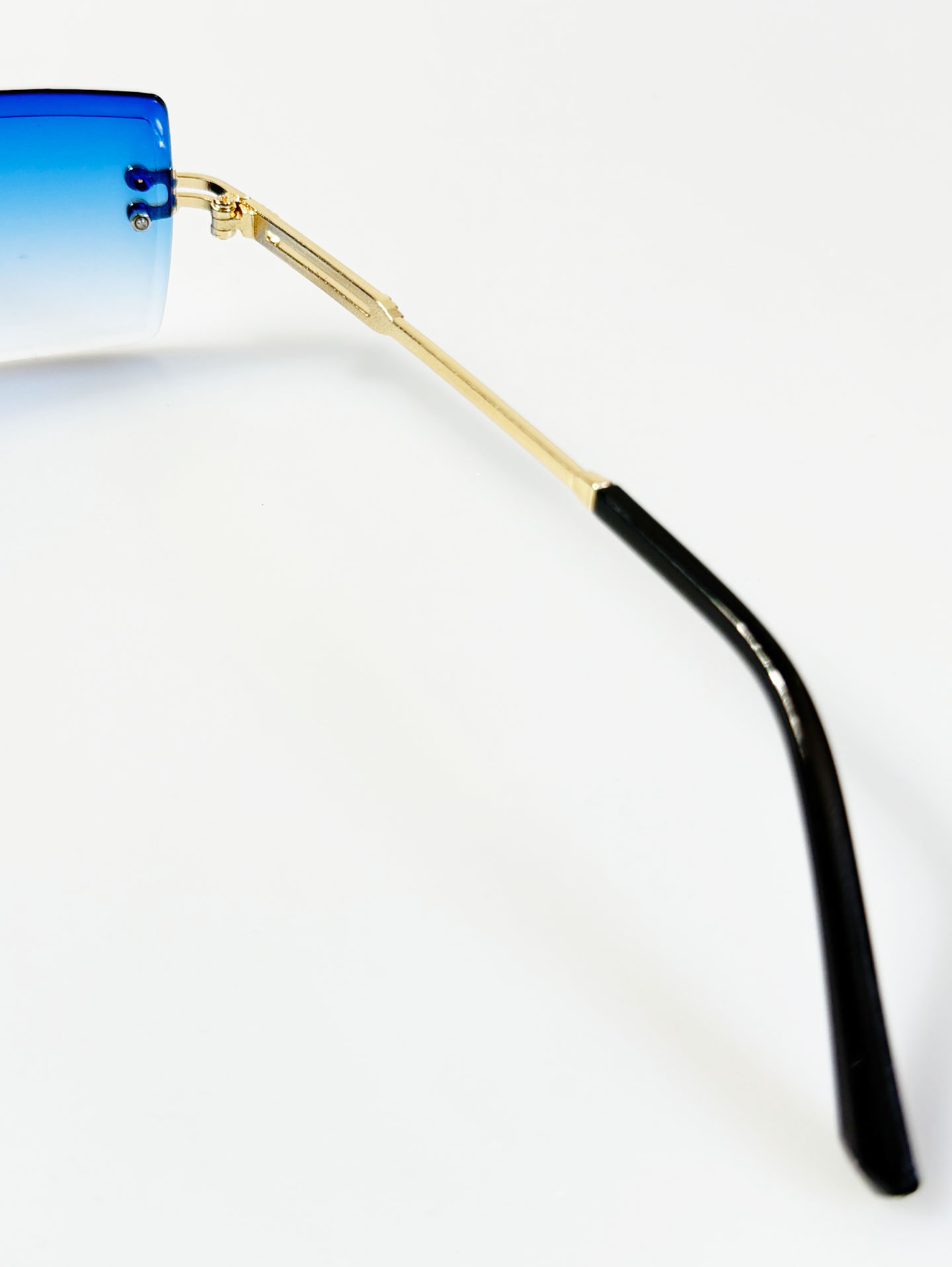 Rimless Square Gold Metal Frame Gradient Blue Tint Sunglasses