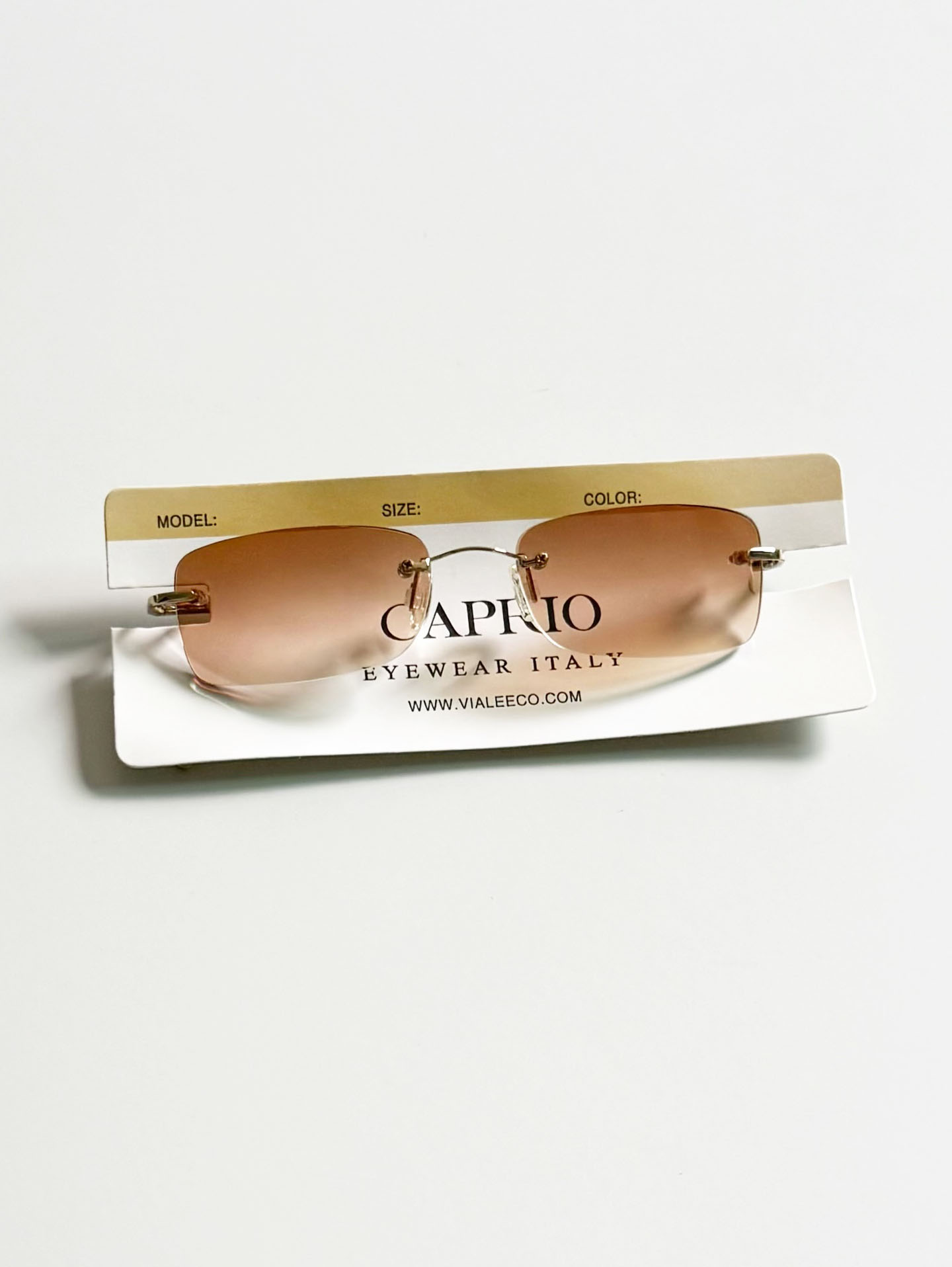 CAPRIO Rimless Gold Metal Square Tint Sunglasses