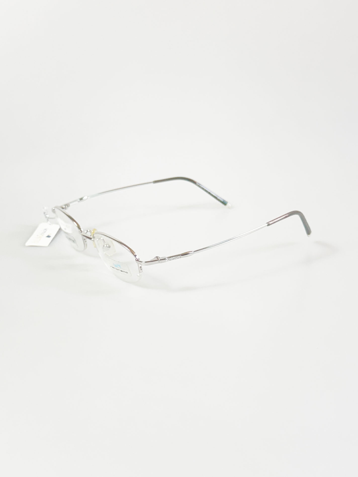 SEMONEMO Silver Titanium Half-Rim Oval Glasses
