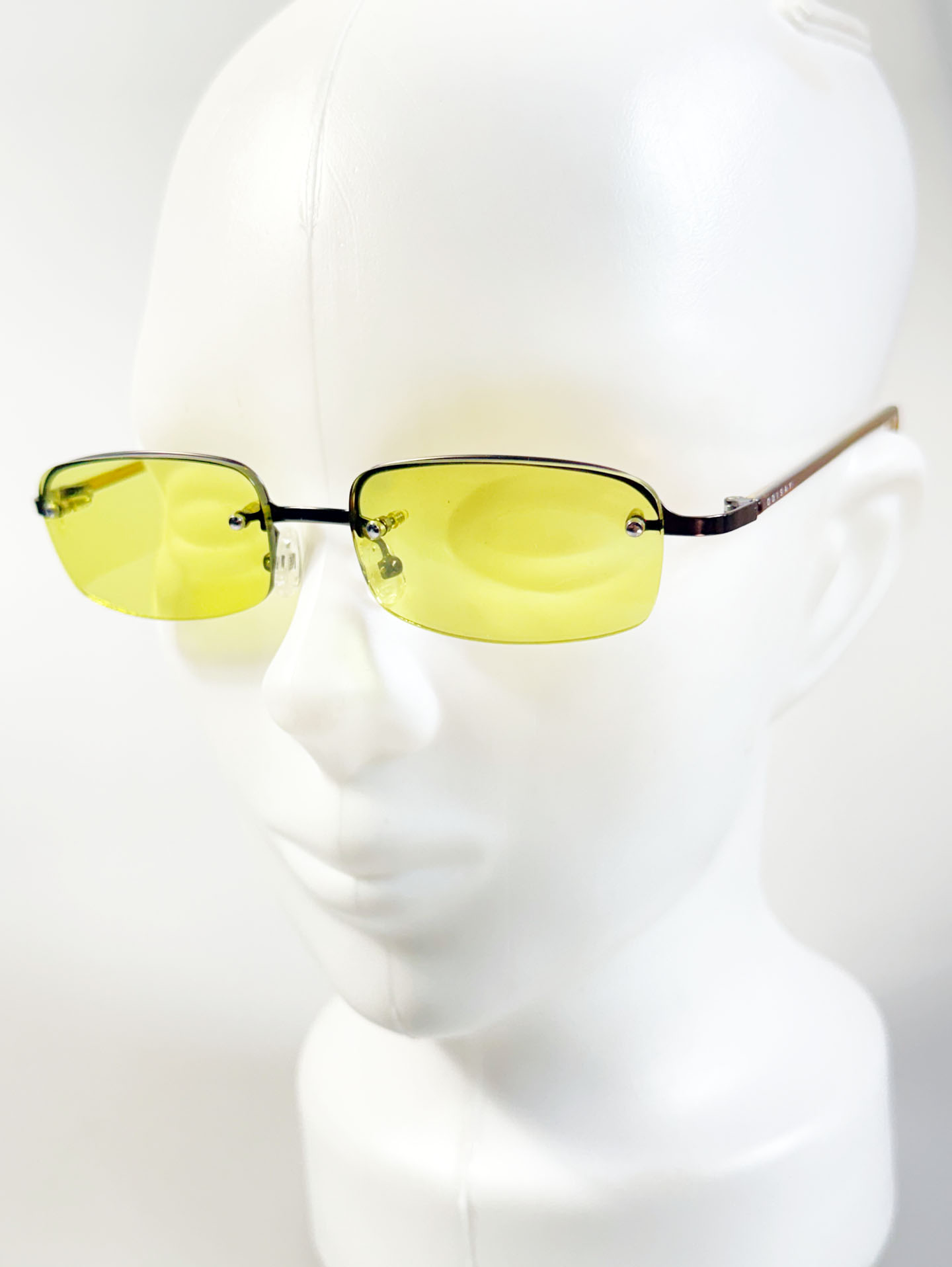 90's ODISAY Yellow Tint Rimless Square Sunglasses