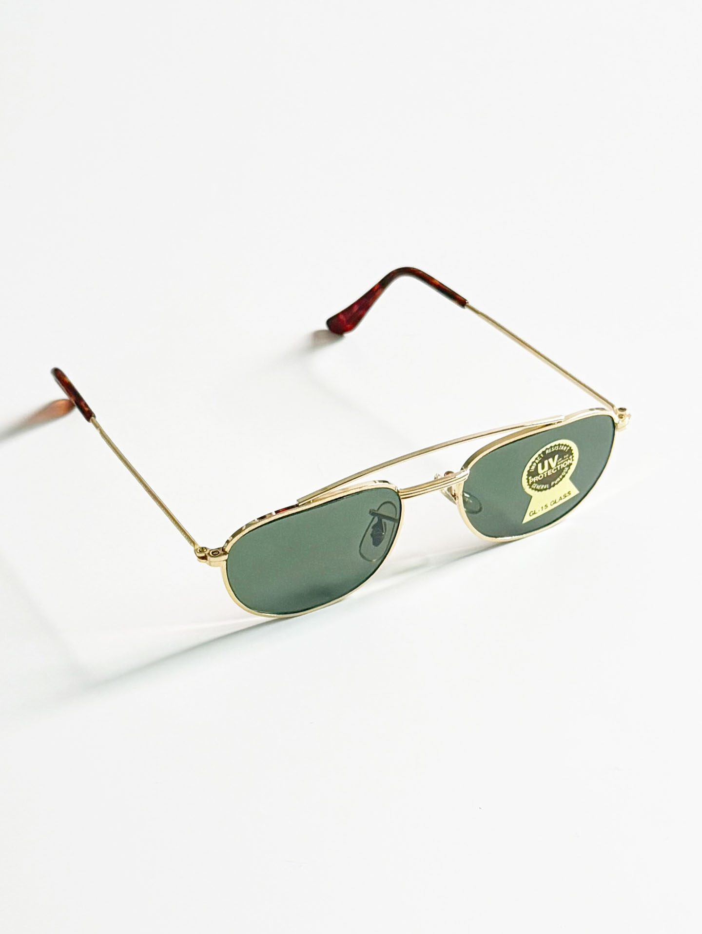 90’s Double Bridge Gold Metal Square Sunglasses