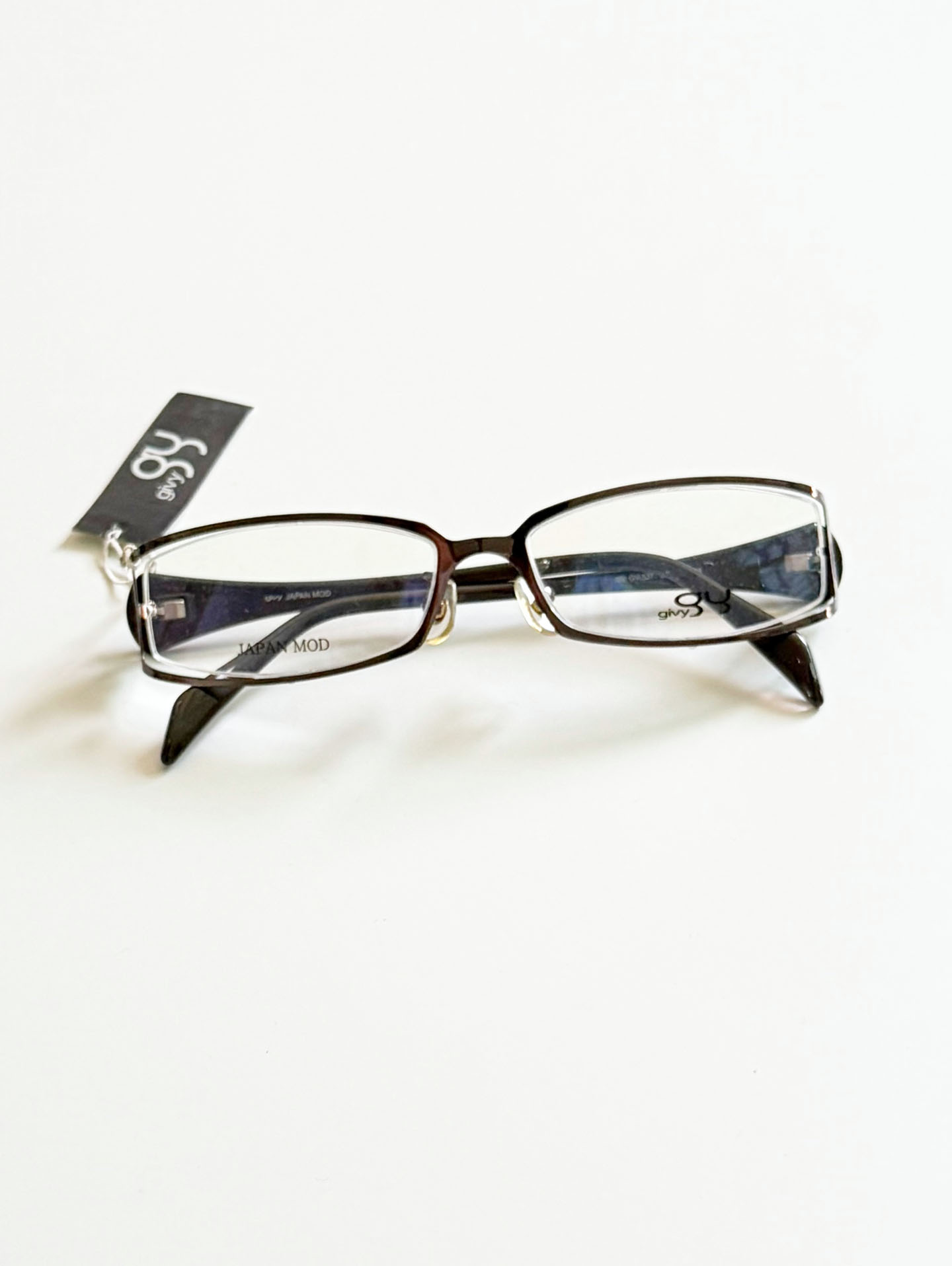 GIVY Brown Slim Square Metal Combination Frame Glasses