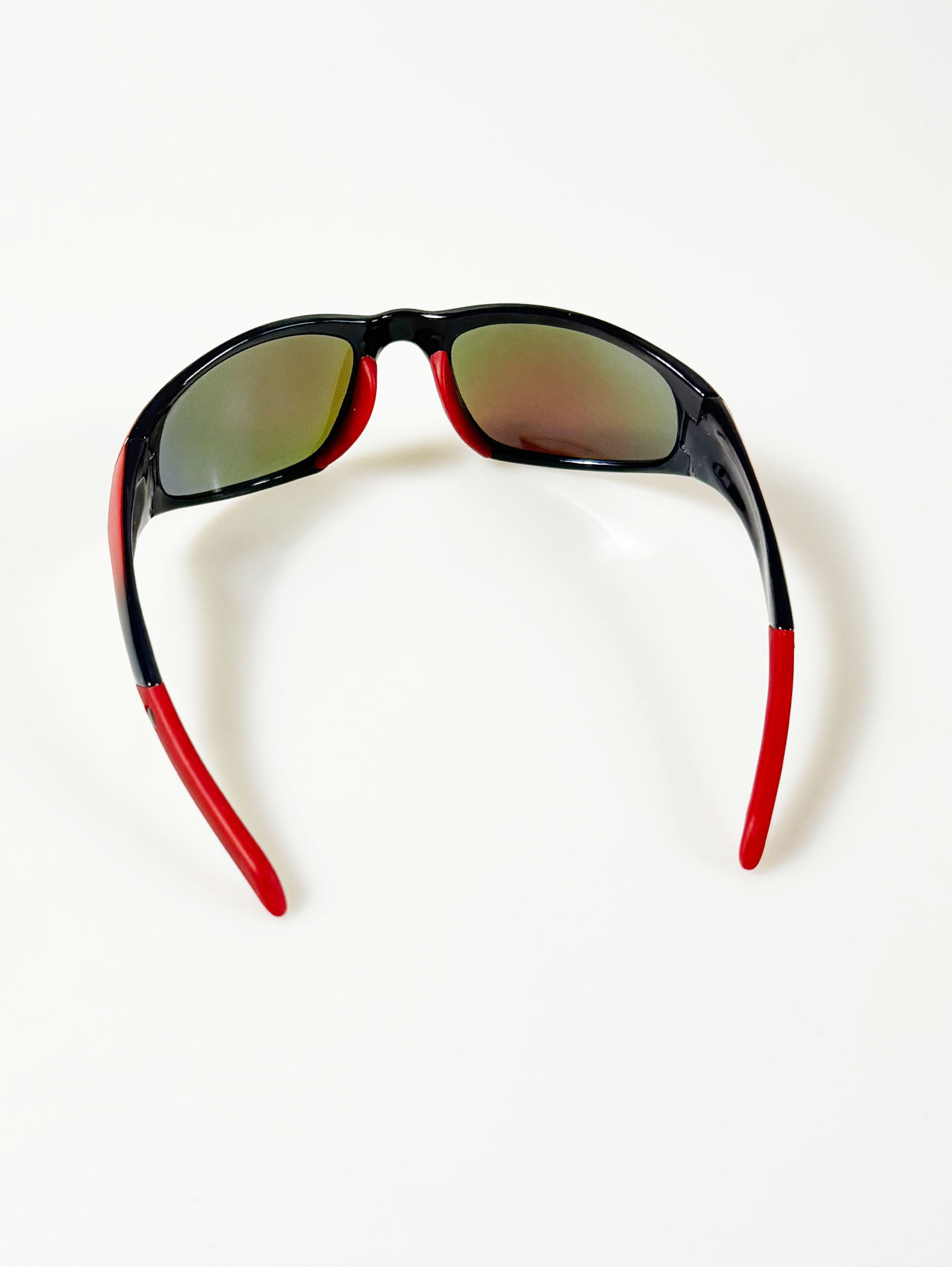 Red Black Two-Tone Square Wraparound Mirrored Sunglasses