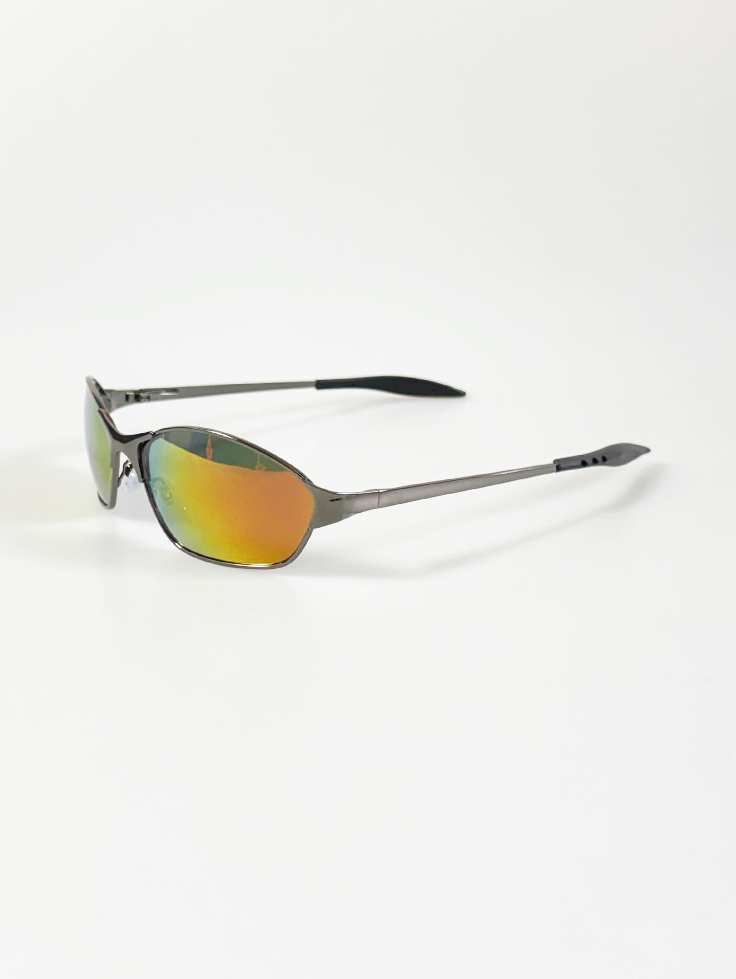 Gunmetal Wraparound Square Mirrored Sunglasses