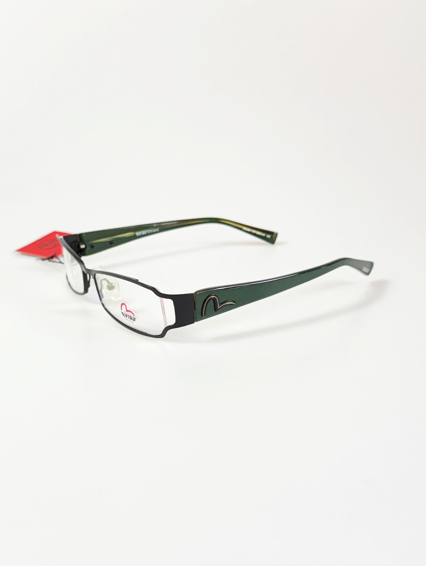 EVISU Black & Dark Green Slim Square Combination Frame Glasses