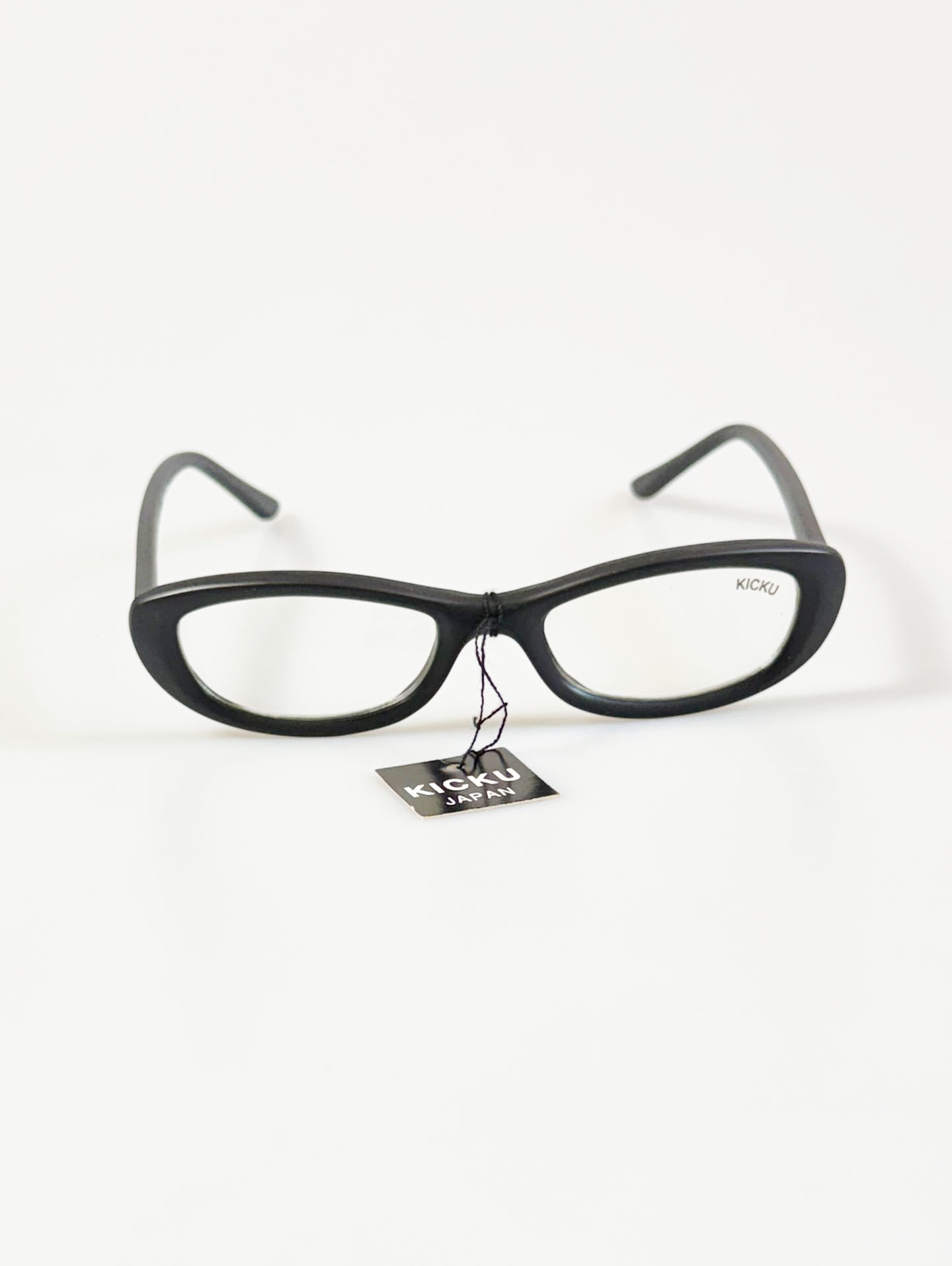 90's KICKU JAPAN Matte Black Semi Cat-Eye Square Horn-Rim Glasses