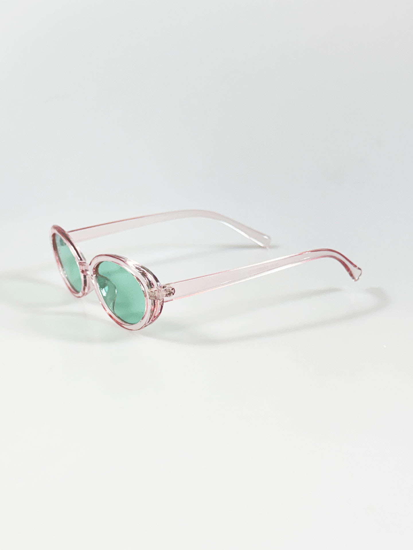Clear Pink Oval Frame Green Tint Sunglasses