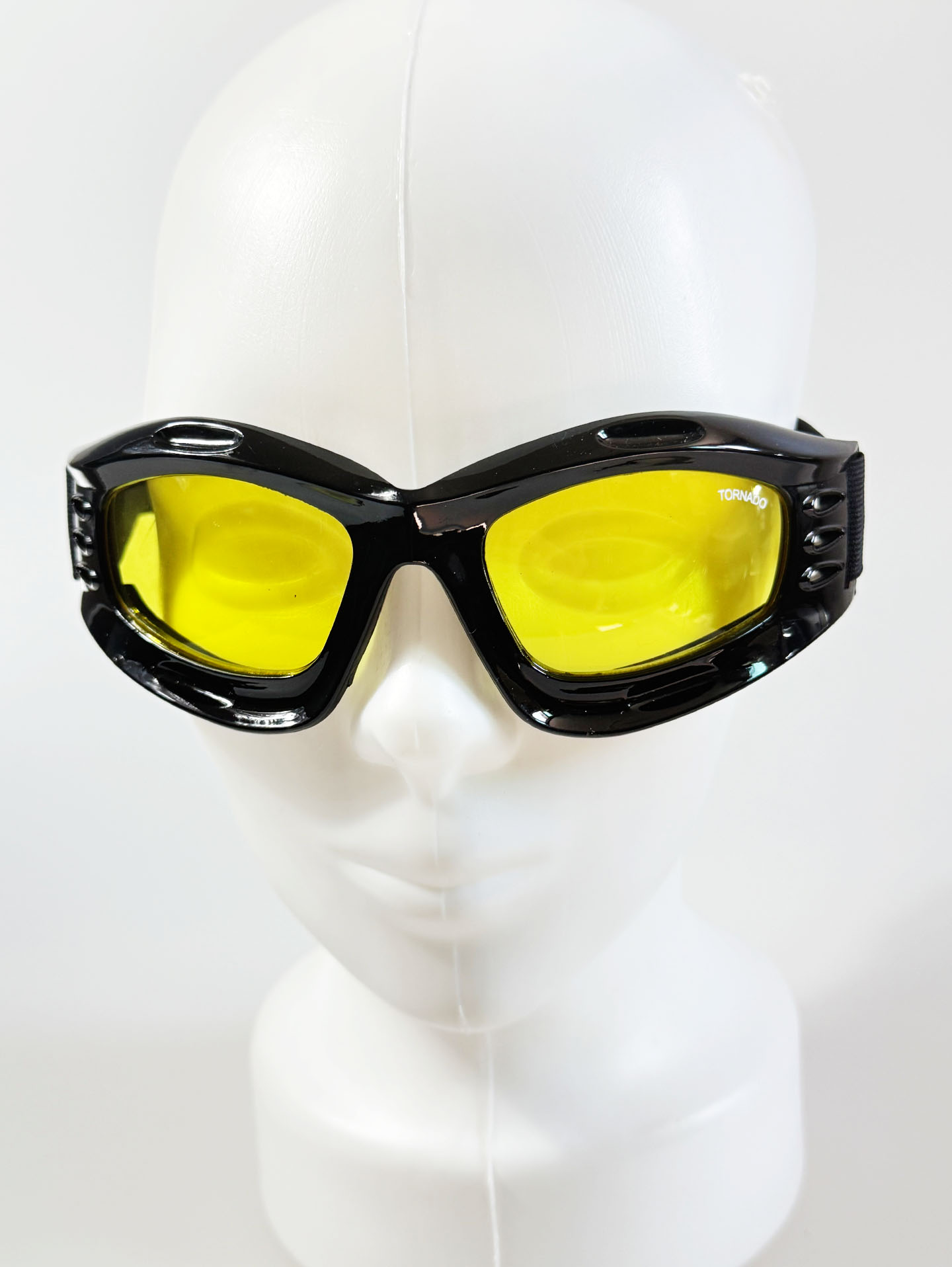 90's TORNADO Black Wraparound Goggle Yellow Tint Sunglasses