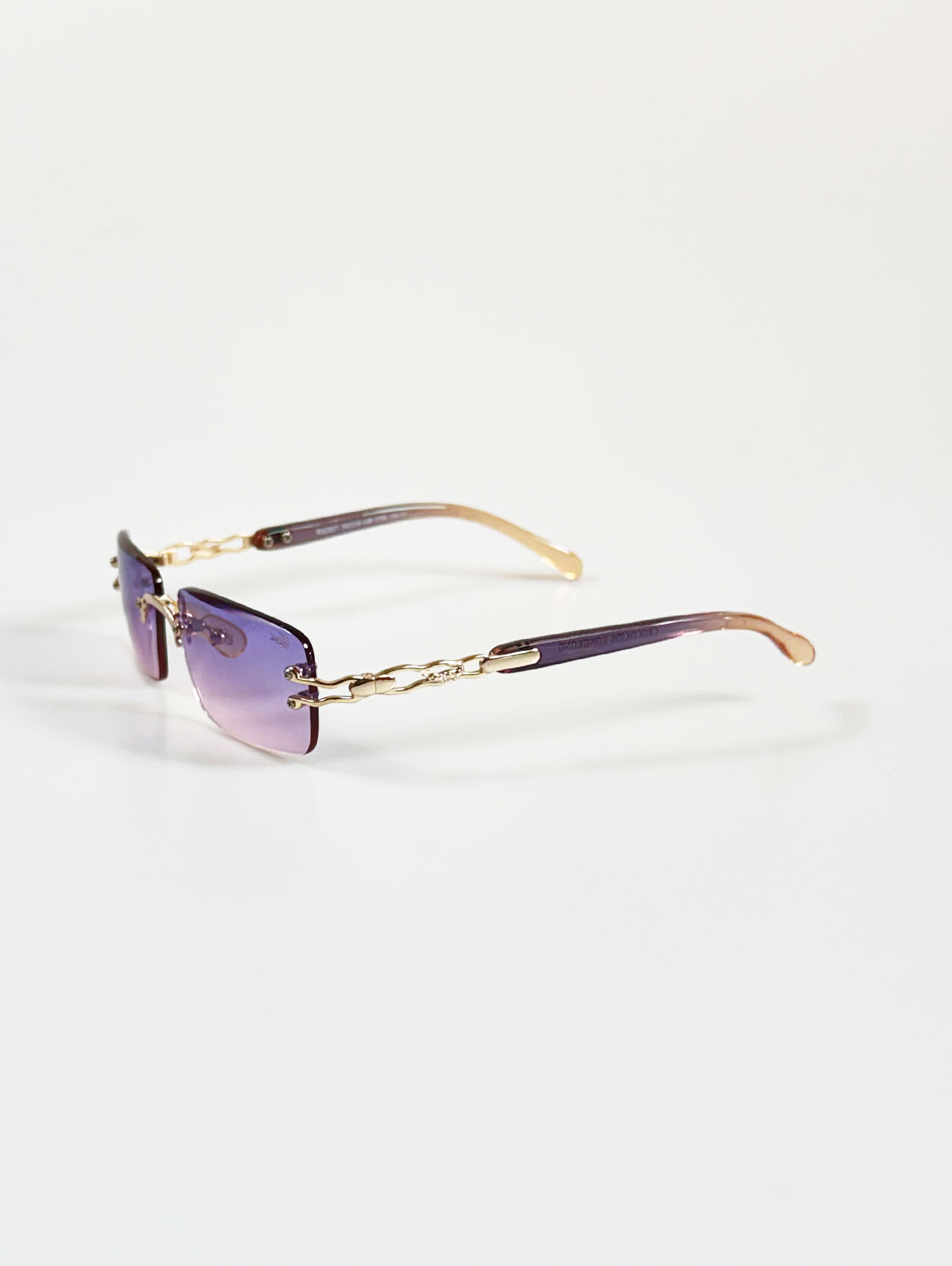 90's CROCOKIDS Gold Rimless Square Metal Purple Gradient Sunglasses