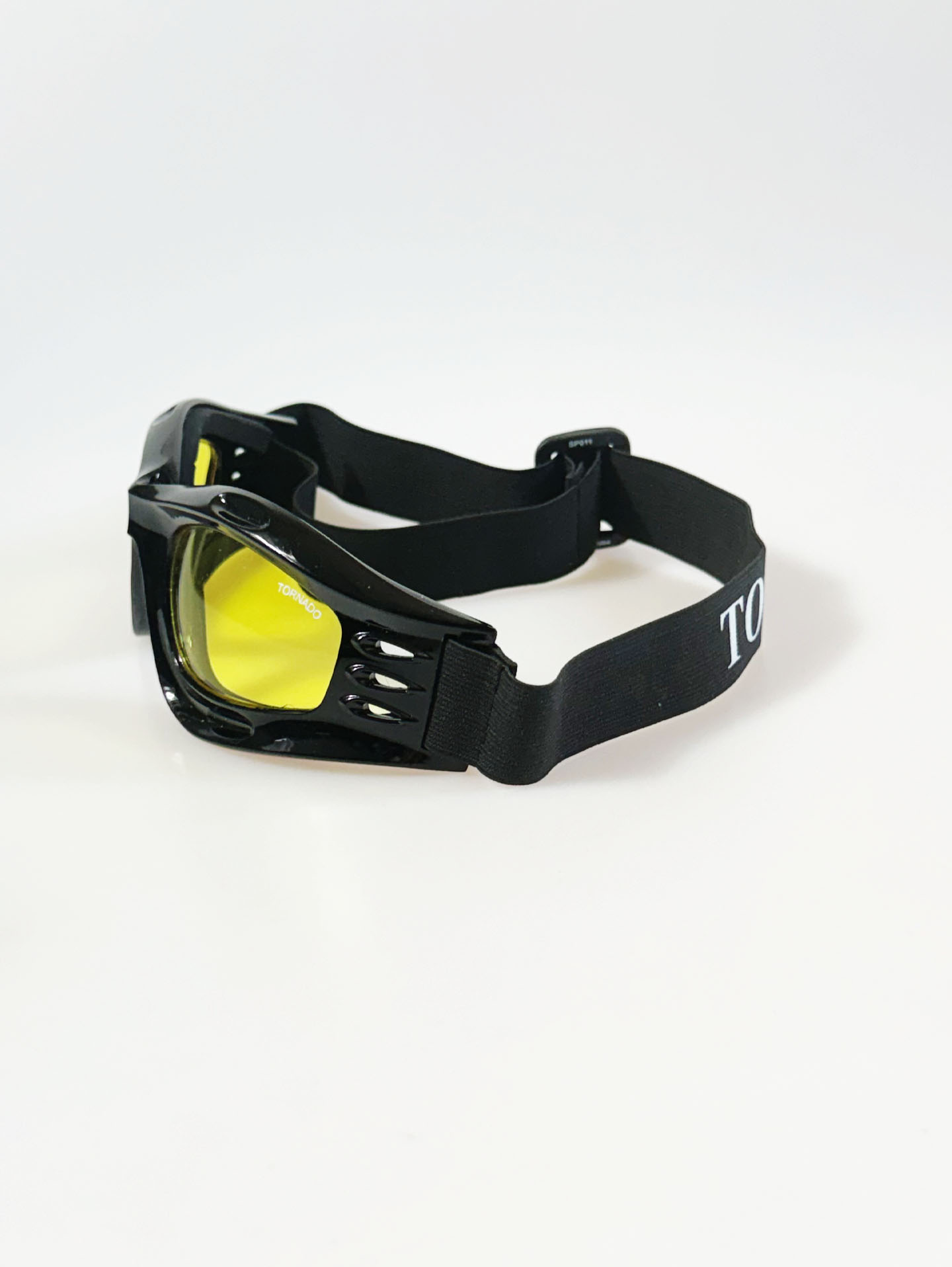 90's TORNADO Black Wraparound Goggle Yellow Tint Sunglasses