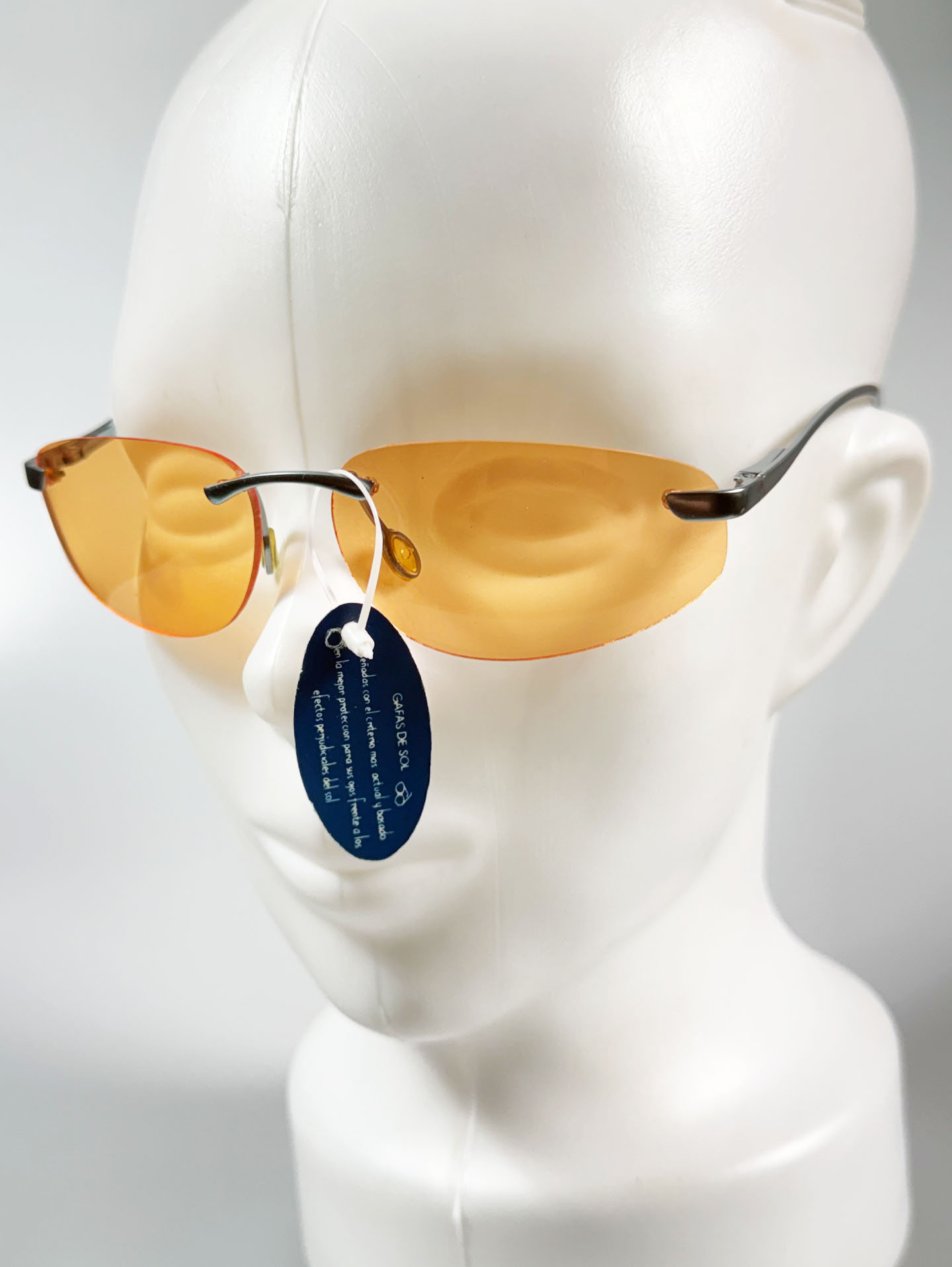 90's OKAY EYEWEAR Orange Tint Oval Rimless Metal Sunglasses