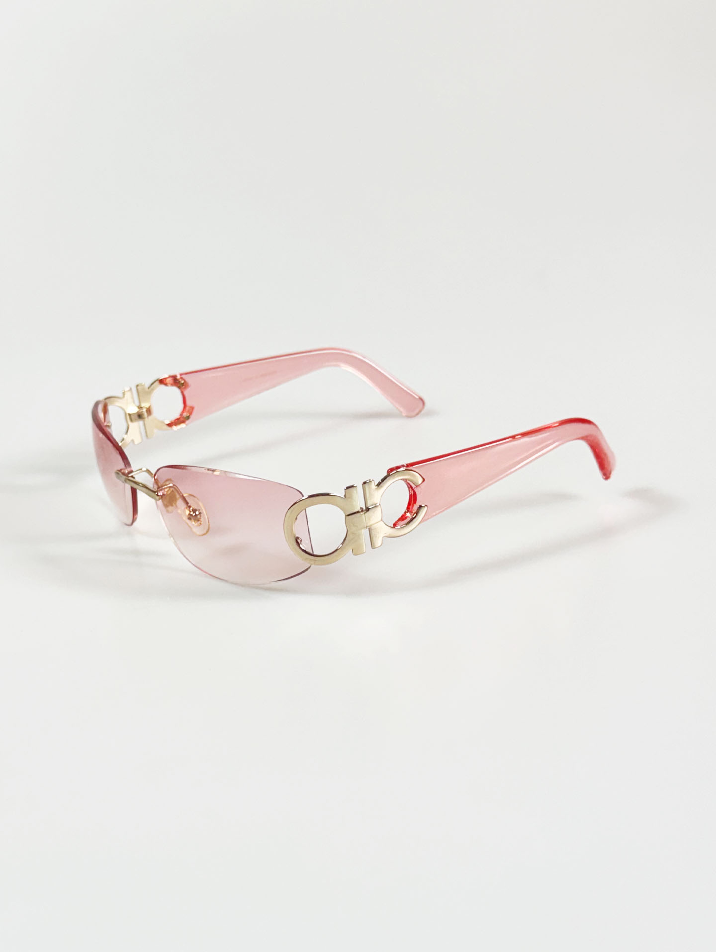 CAPRIO Rimless Square Pink Tint Metal Sunglasses