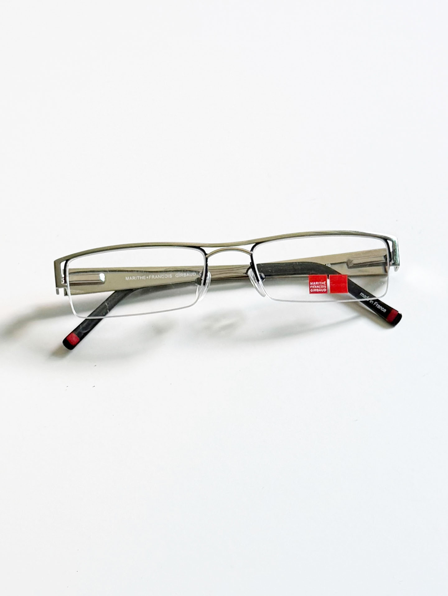 MARITHÉ + FRANÇOIS GIRBAUD Silver Semi-Rimless Square Metal Frame Glasses