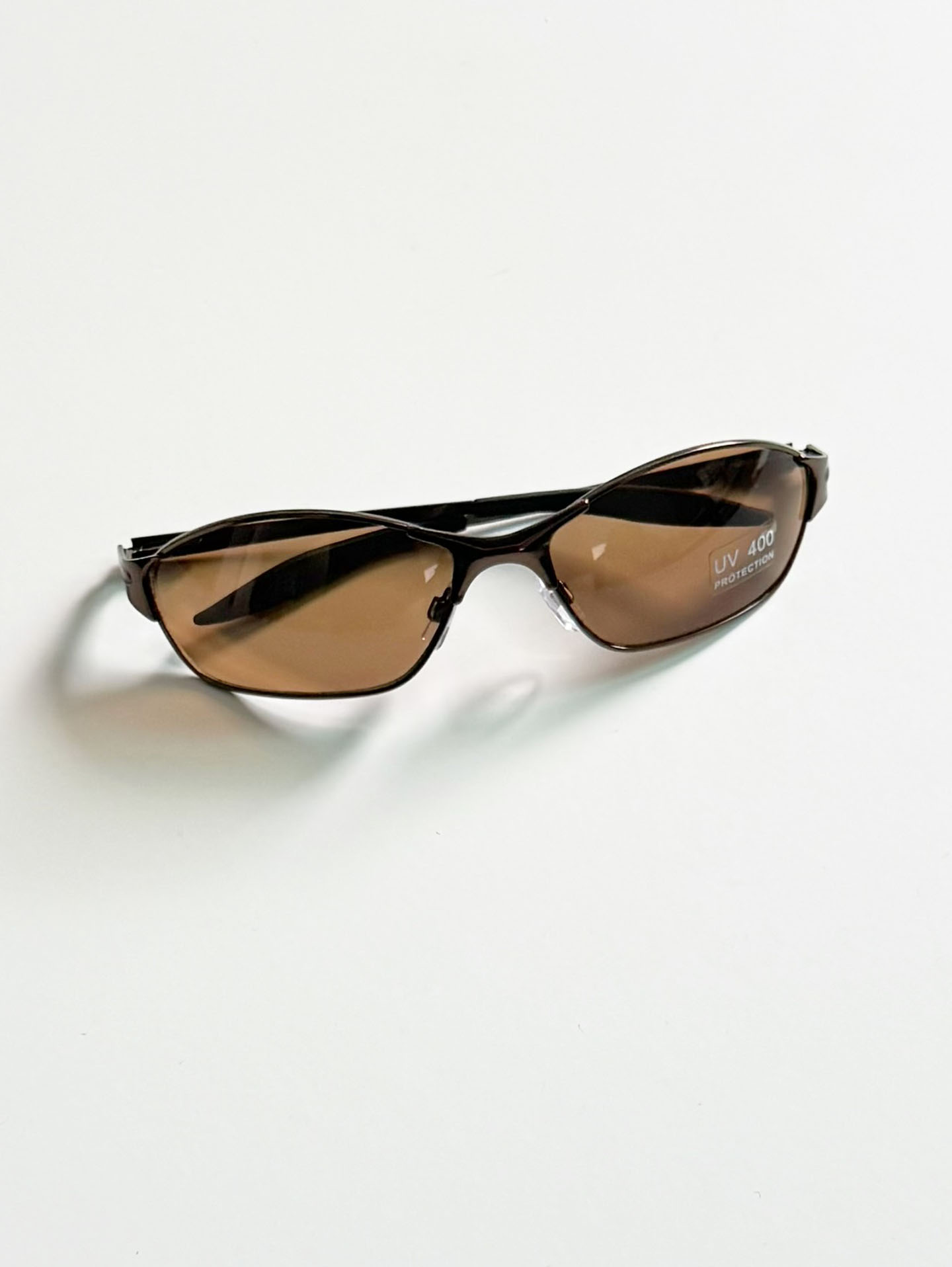 Bronze Wraparound Square Metal Tint Sunglasses