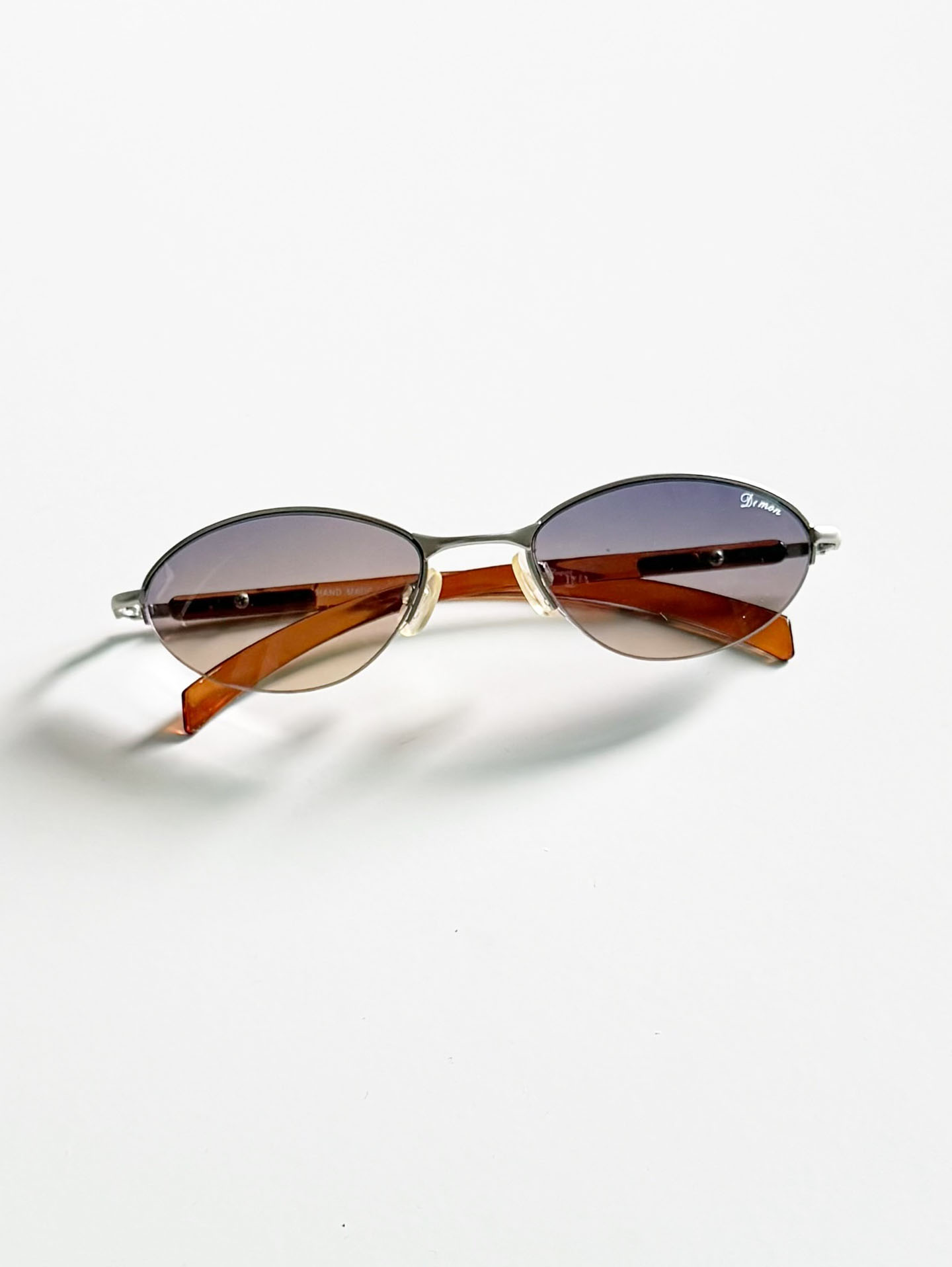 90's DOMON Silver Semi-Rimless Oval Metal Tint Sunglasses