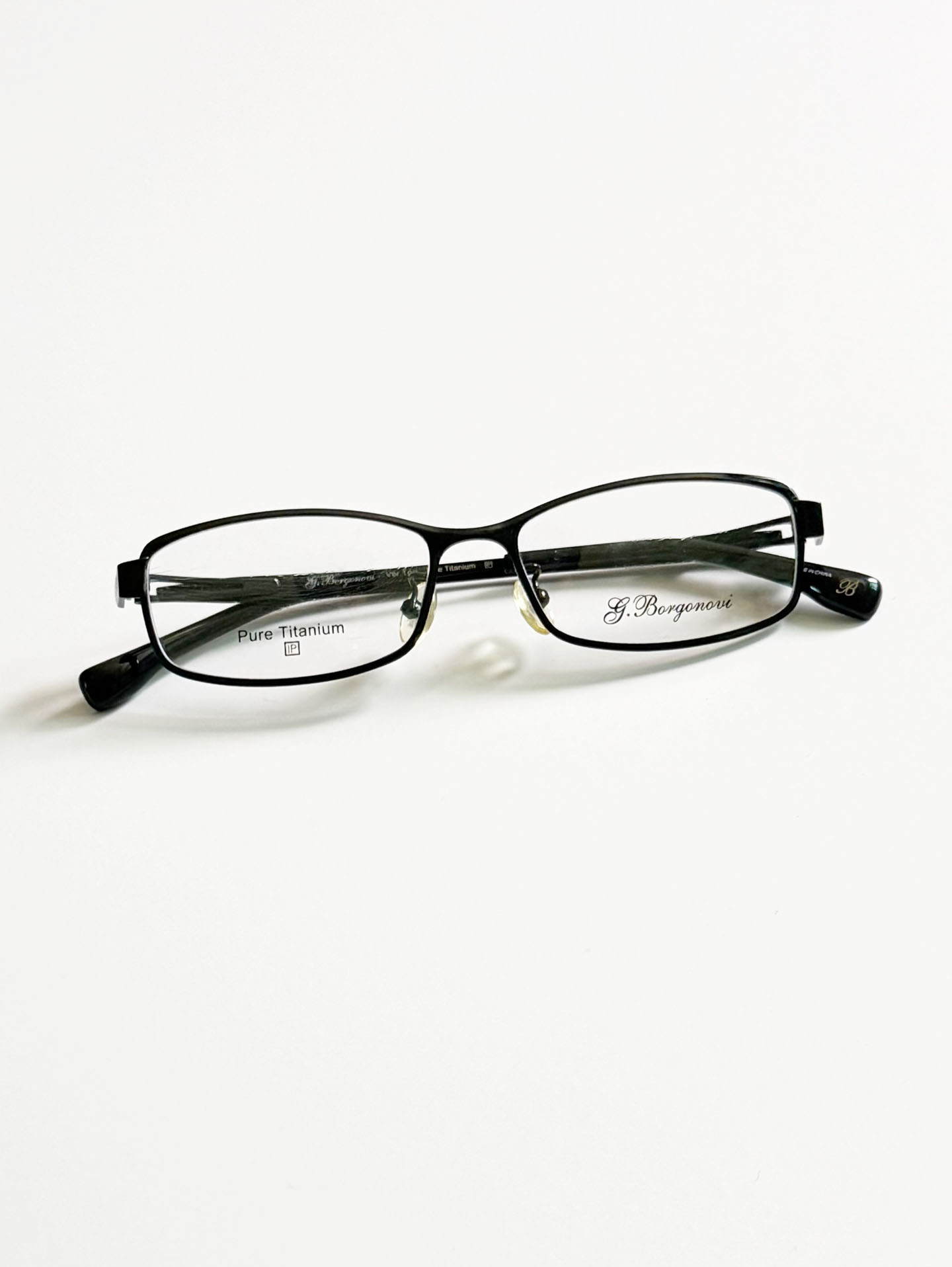 G. Borgonovi Black Pure Titanium Slim Square Frame Glasses