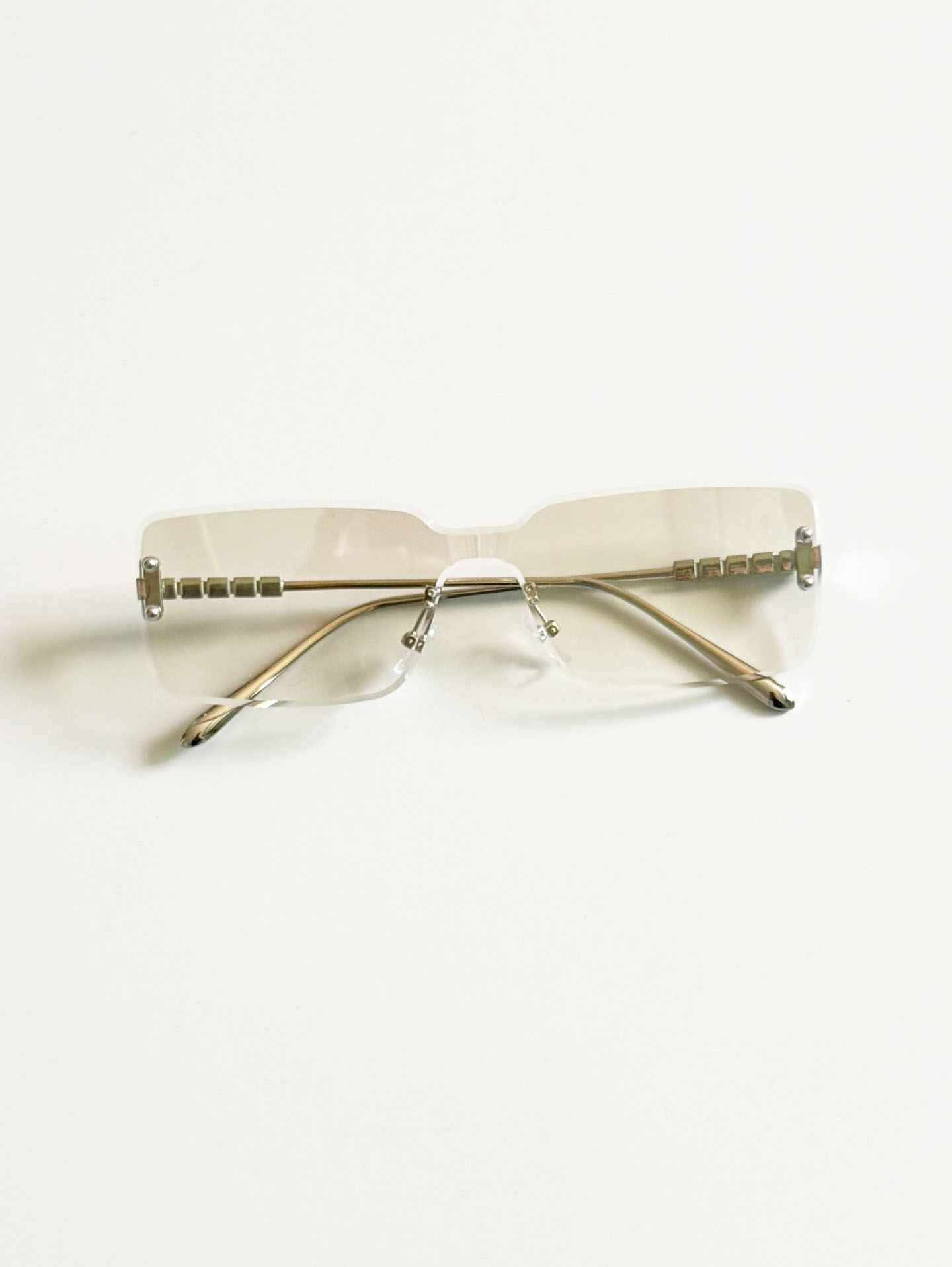 Goggle Rimless Square Silver Metal Shield Frame Sunglasses