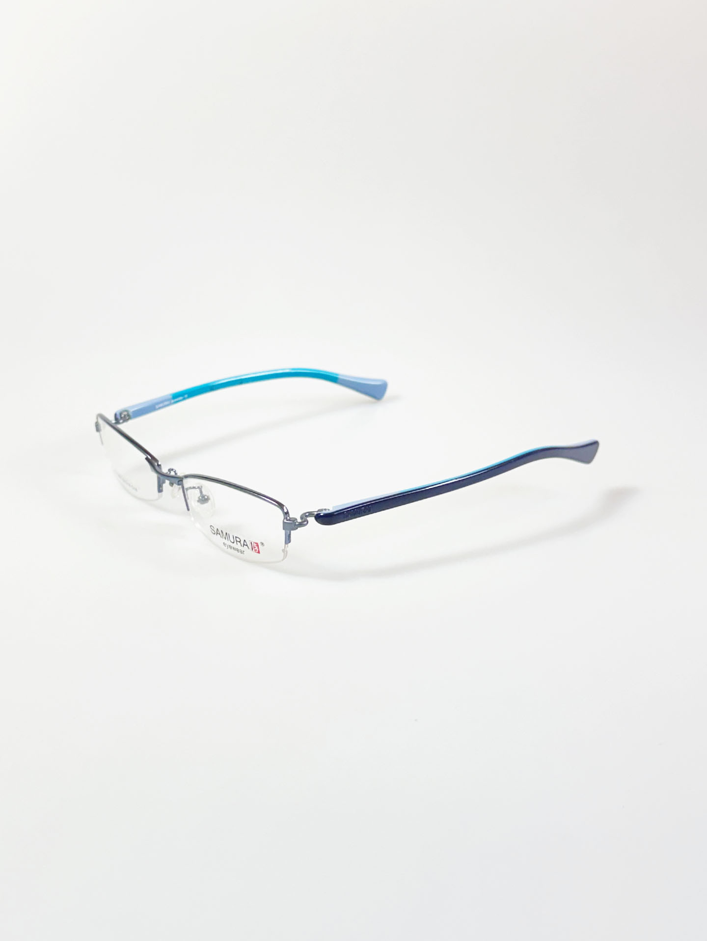 SAMURAI Eyewear Blue Half Rim Square Metal Frame Glasses