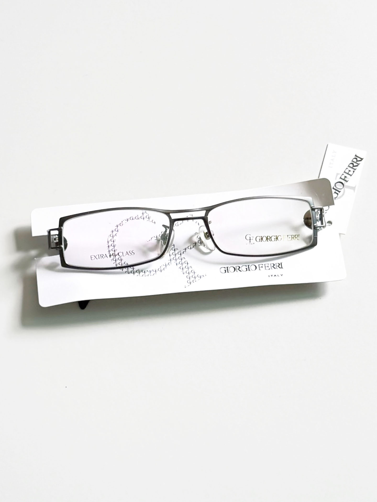 GIORGIO FERRI Silver Gray Double-Bridge Slim Square Metal Glasses