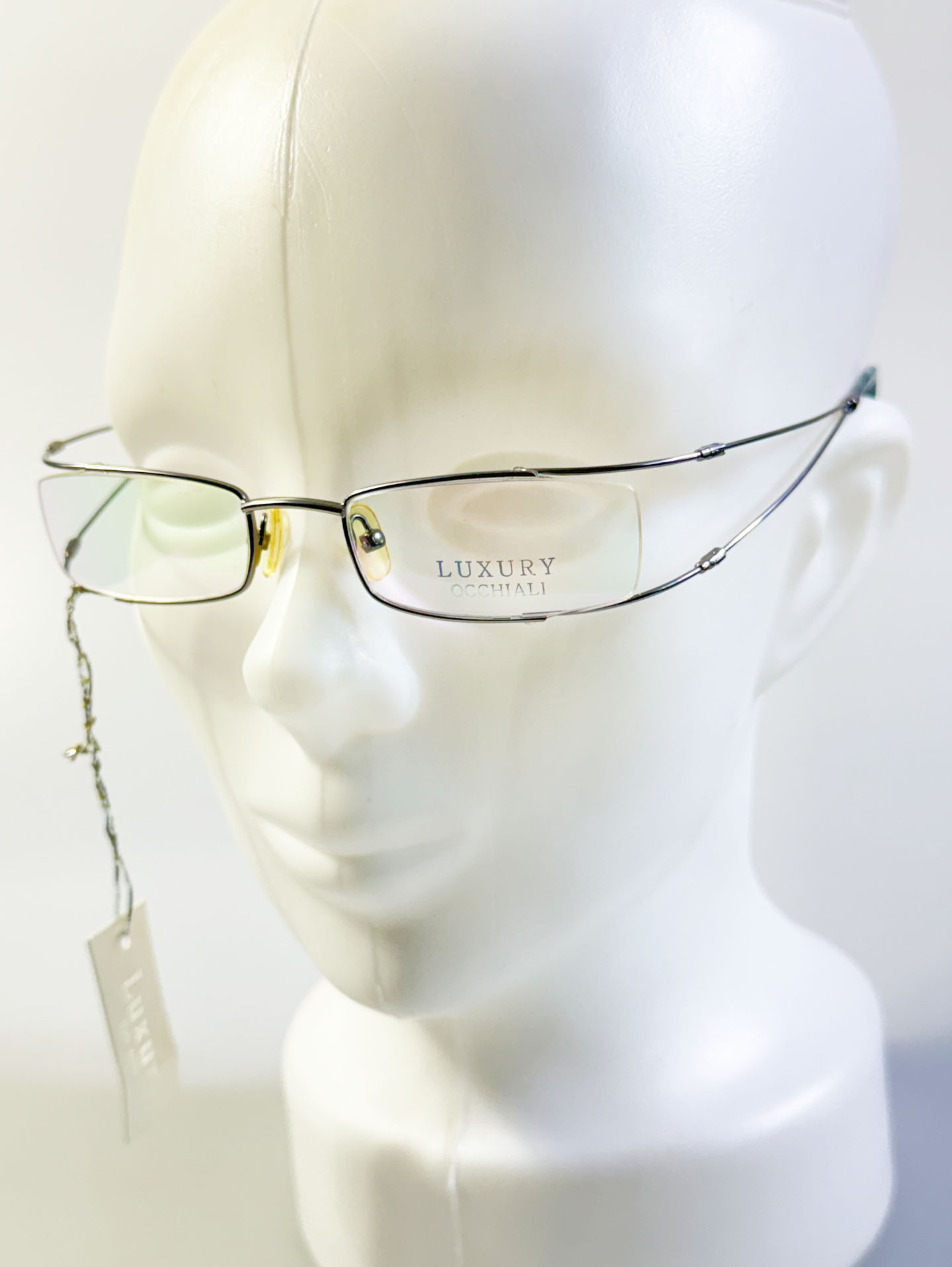 Luxury Occhiali Silver Slim Square Metal Frame Glasses
