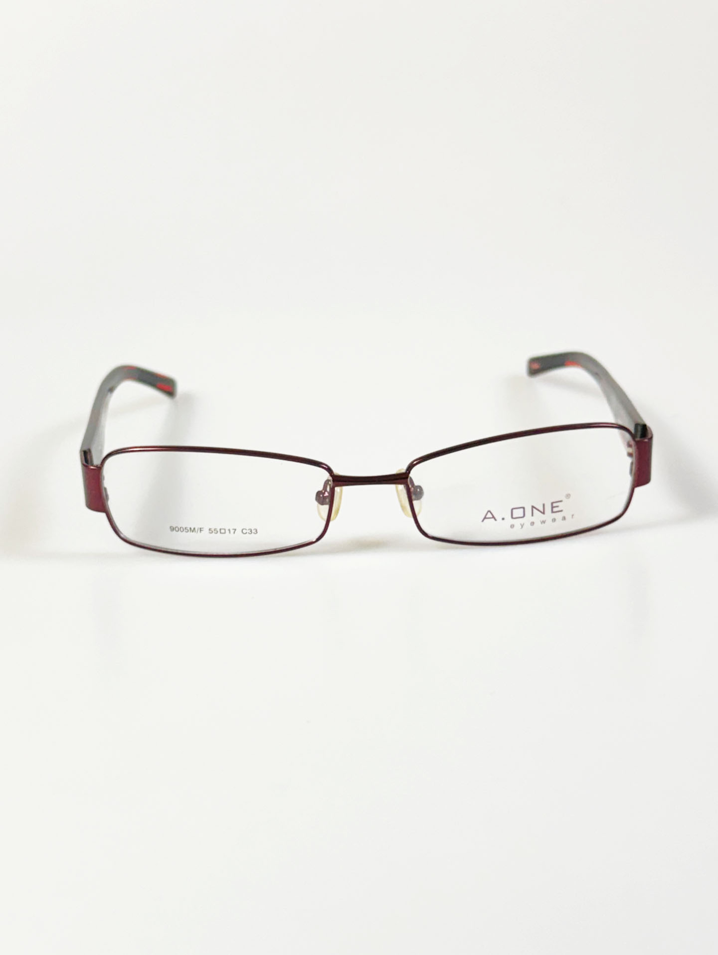 A.ONE Slim Square Burgundy Metal Frame Glasses