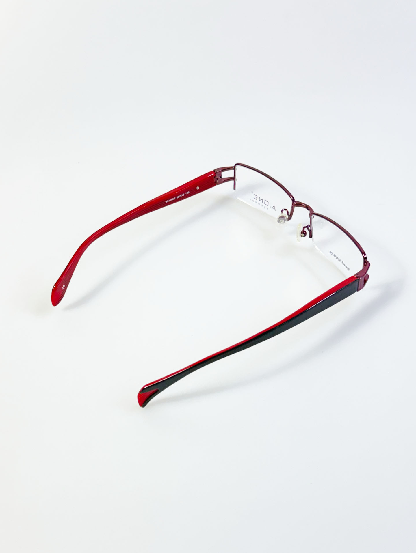 A.ONE Wine Red Half-Rim Square Metal Glasses
