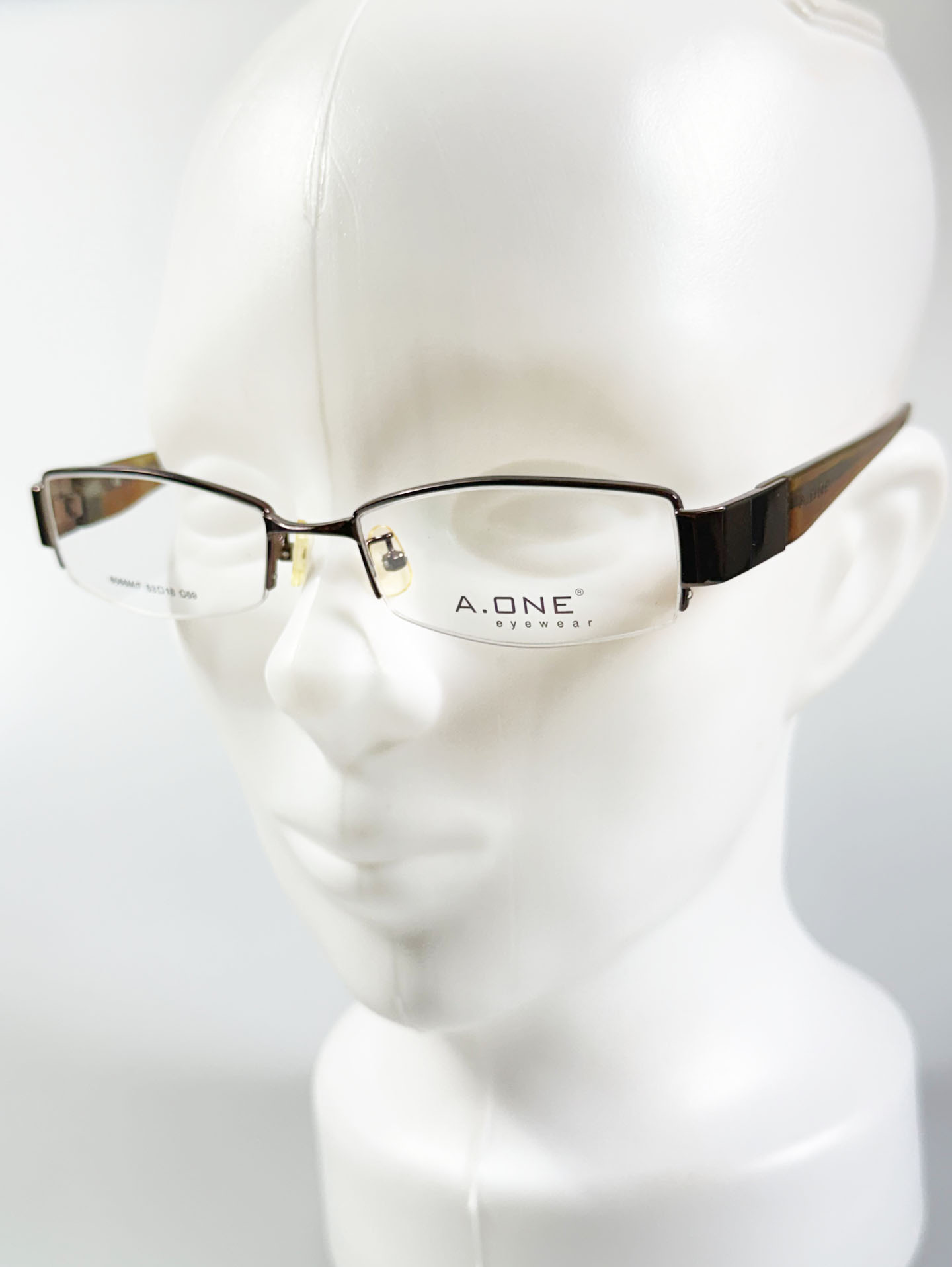 A.ONE Brown Half-Rim Square Metal Glasses