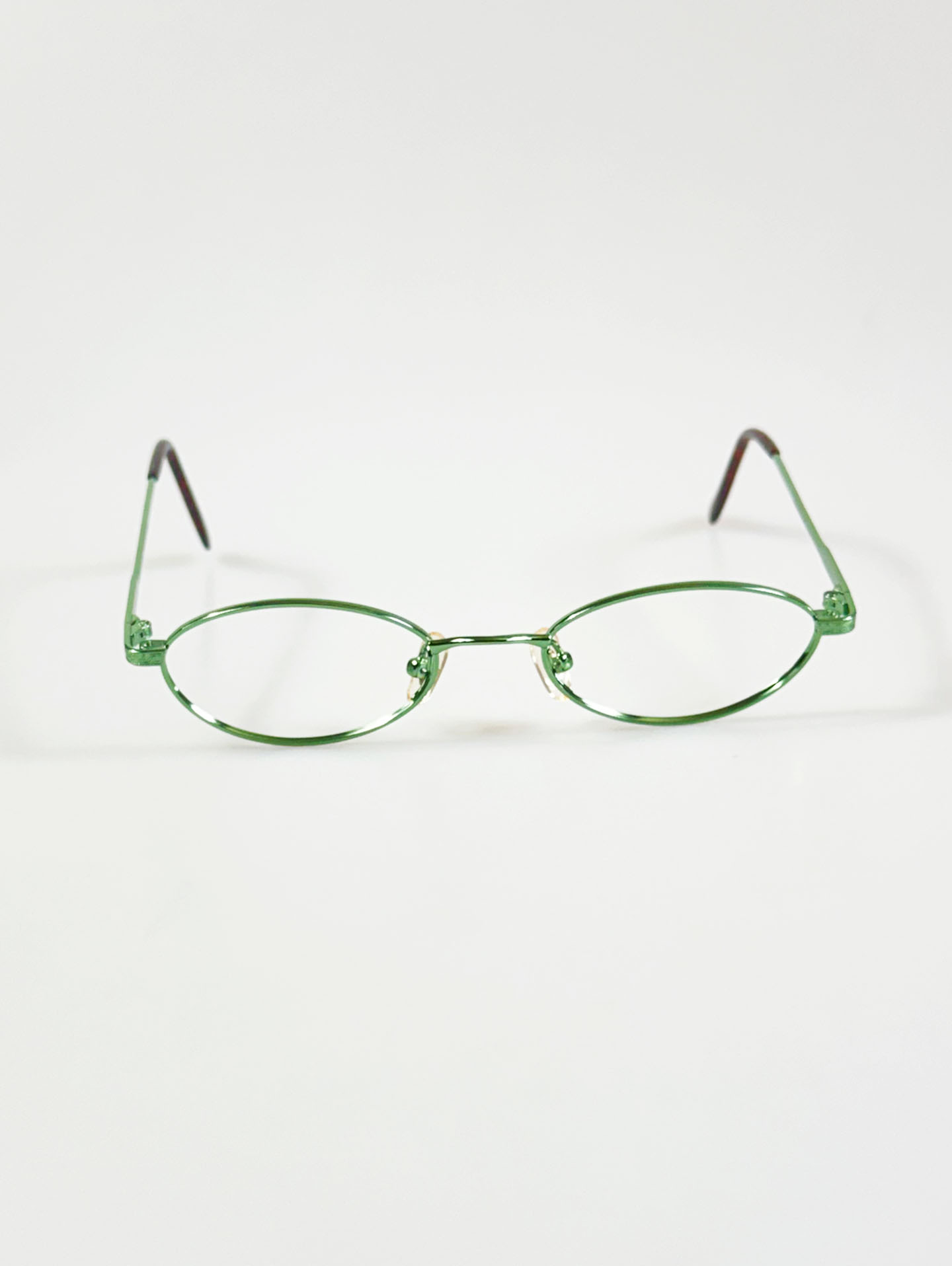 90's EYE WORLD Green Slim Oval Metal Glasses