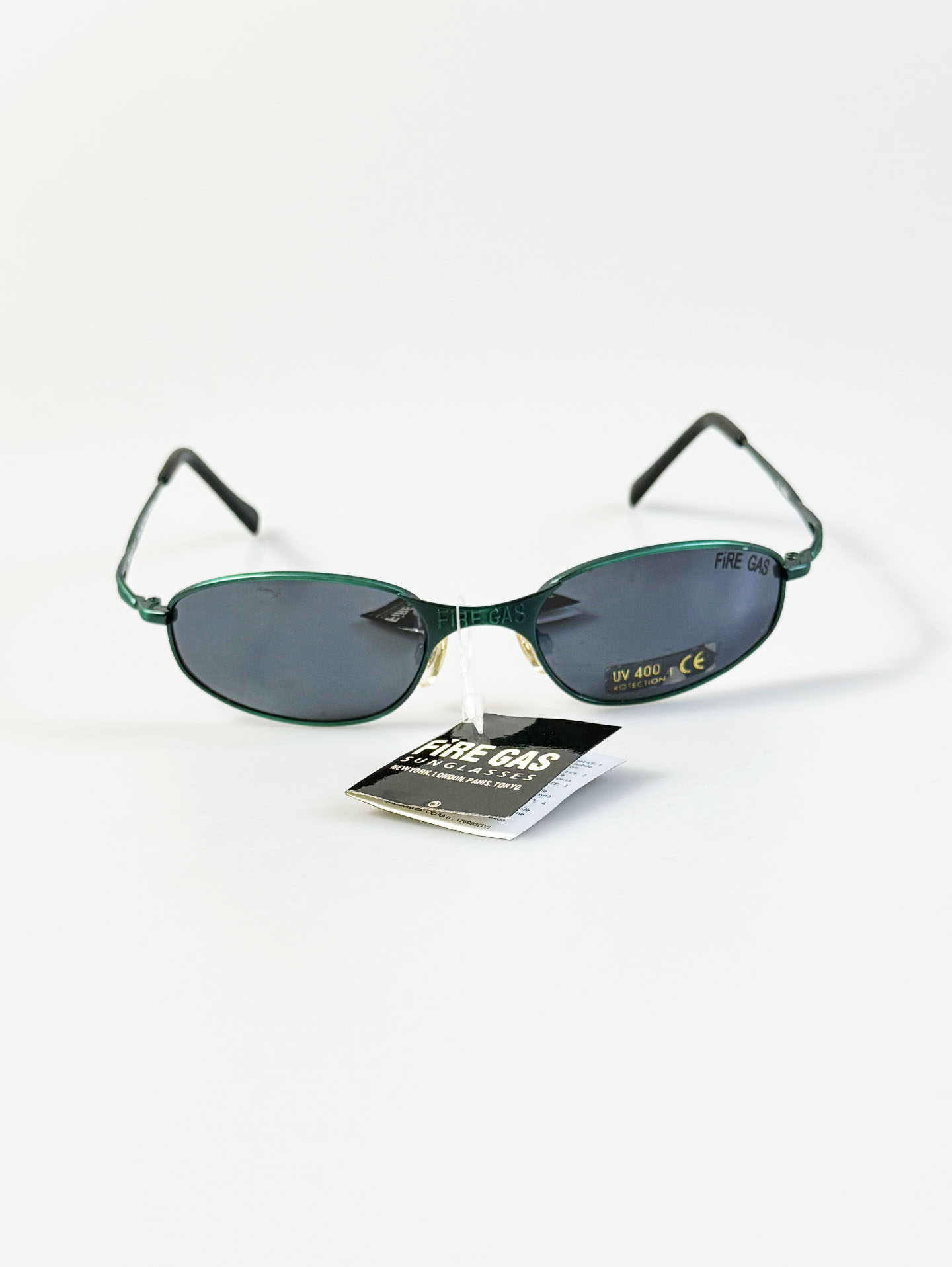 90's FIRE GAS Green Slim Oval Metal Sunglasses