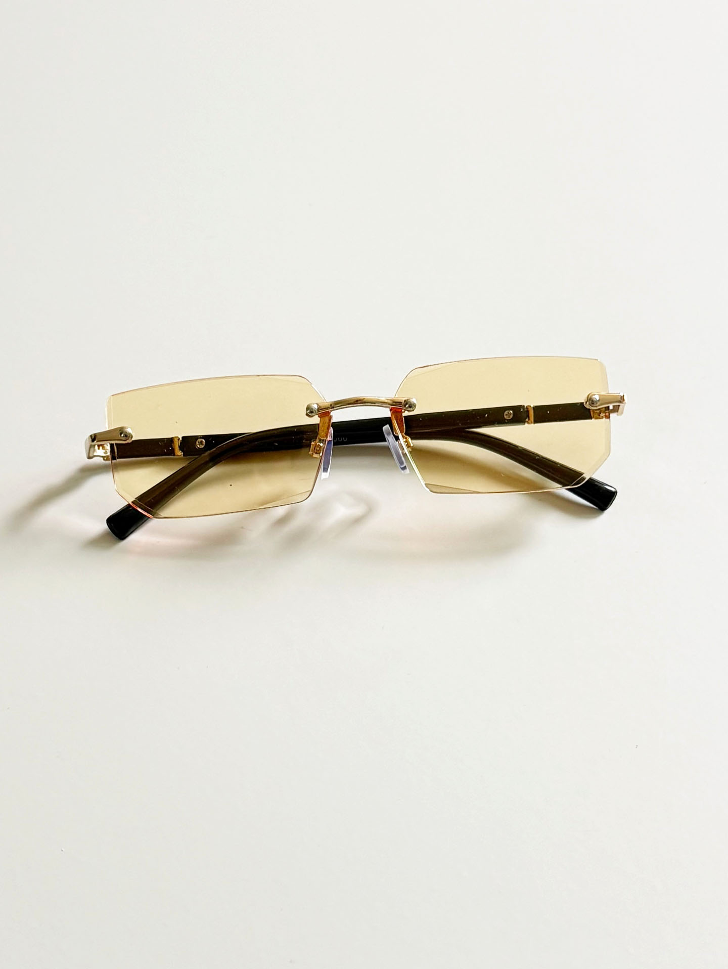 Light Orange Tint Rimless Square Gold Metal Sunglasses