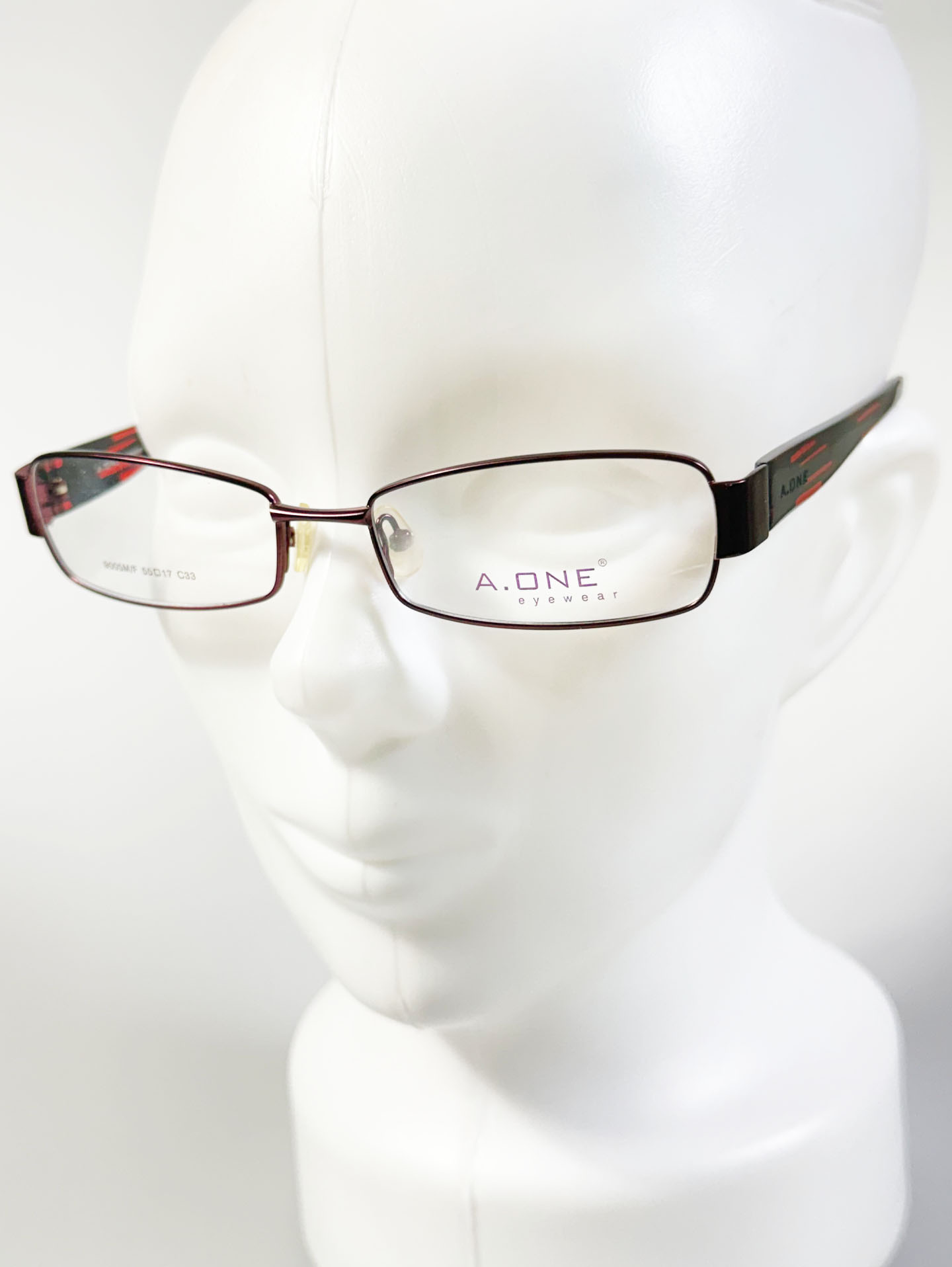 A.ONE Slim Square Burgundy Metal Frame Glasses