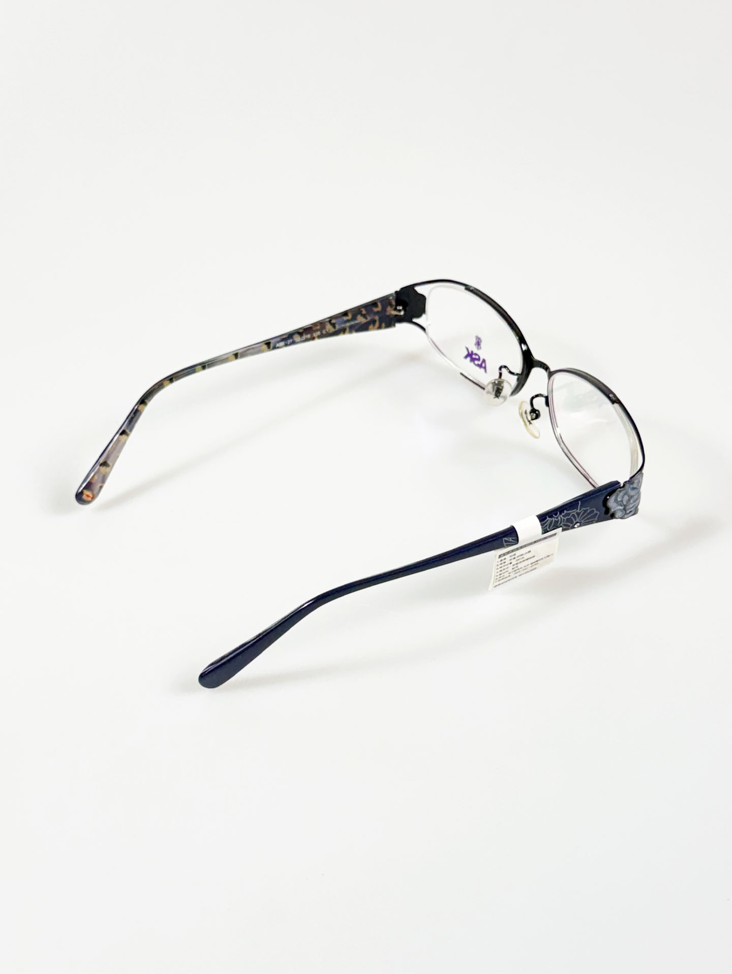 ASK Navy Floral Slim Oval Metal Frame Glasses