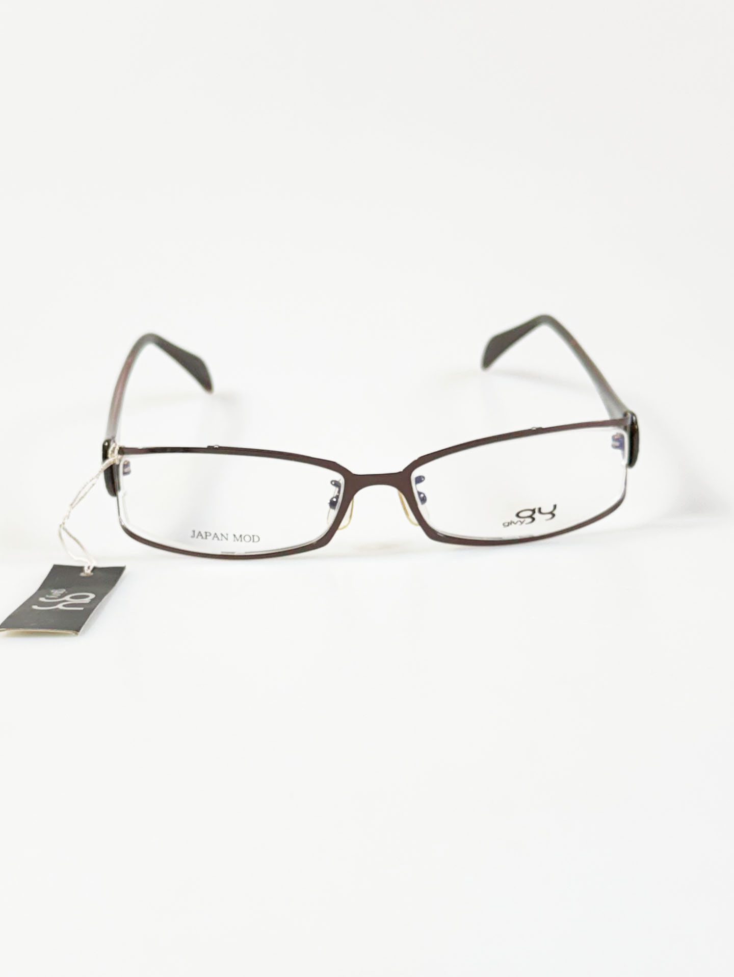GIVY Brown Slim Square Metal Combination Frame Glasses
