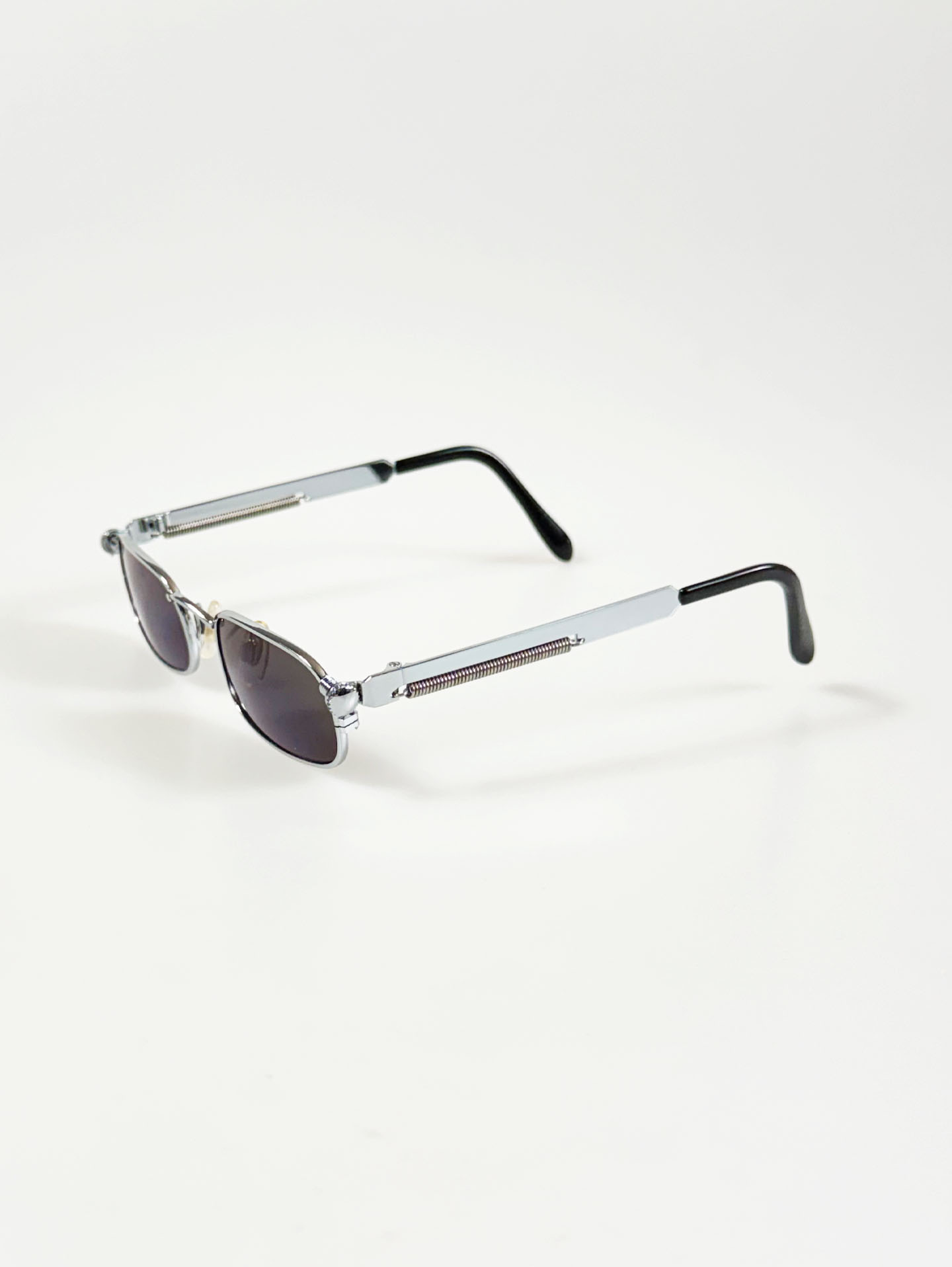 90's Silver Slim Square Spring Detail Metal Sunglasses