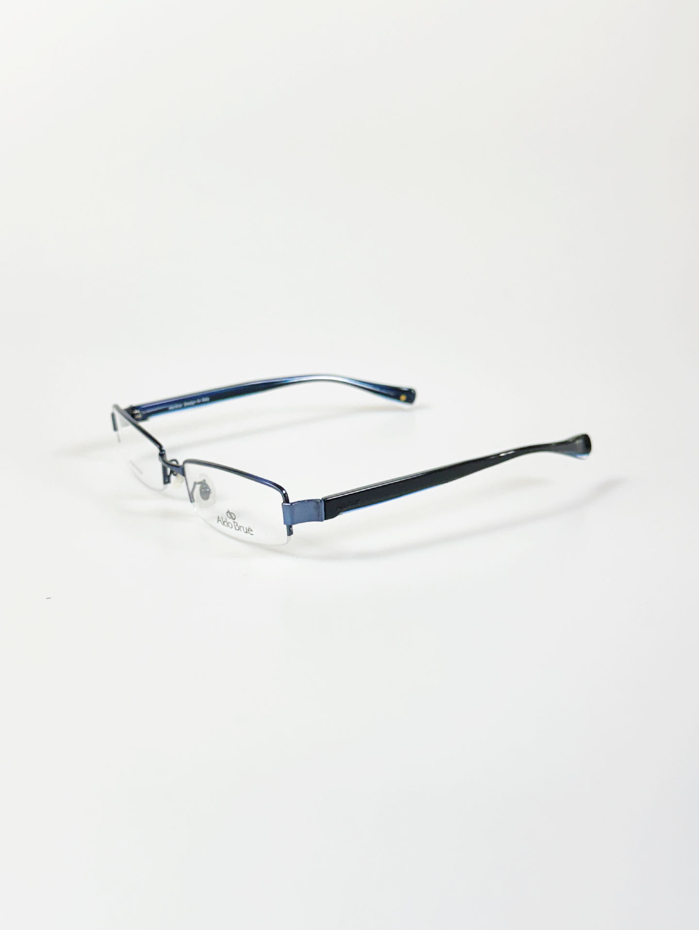 Aldo Brue Semi-Rimless Square Blue Metal Frame Glasses