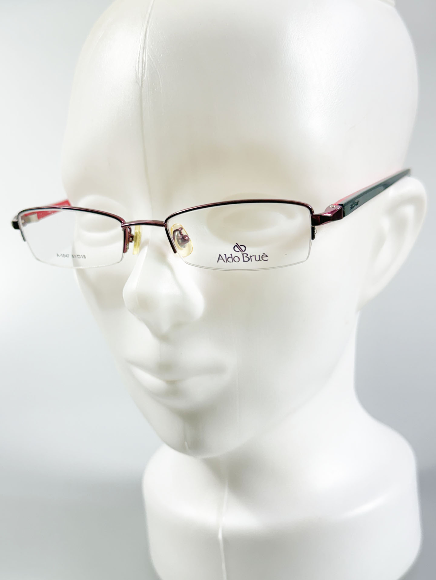 Aldo Brue Burgundy Half-Rim Square Metal Glasses