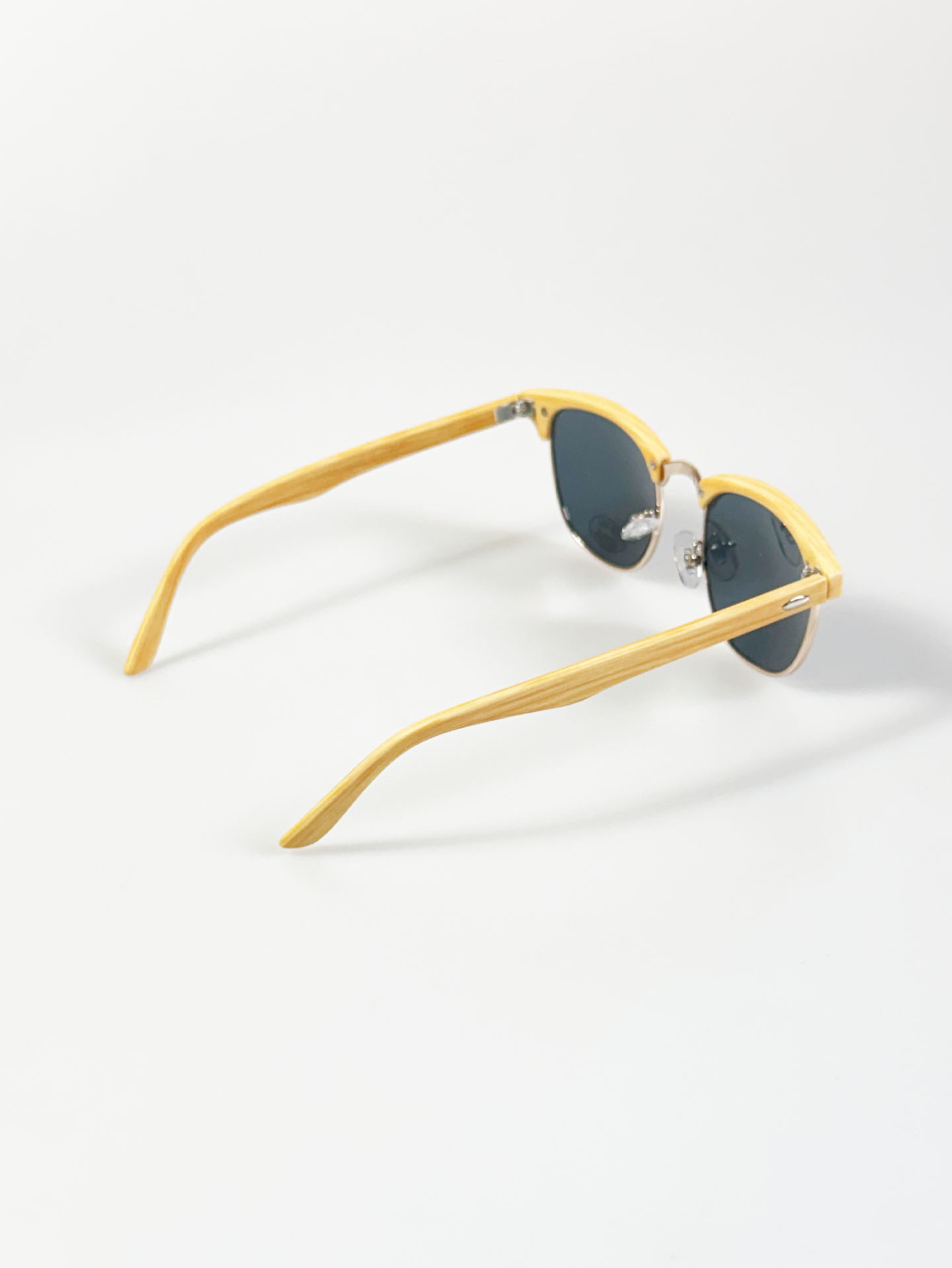 Oak Woodgrain Clubmaster Metal Sunglasses
