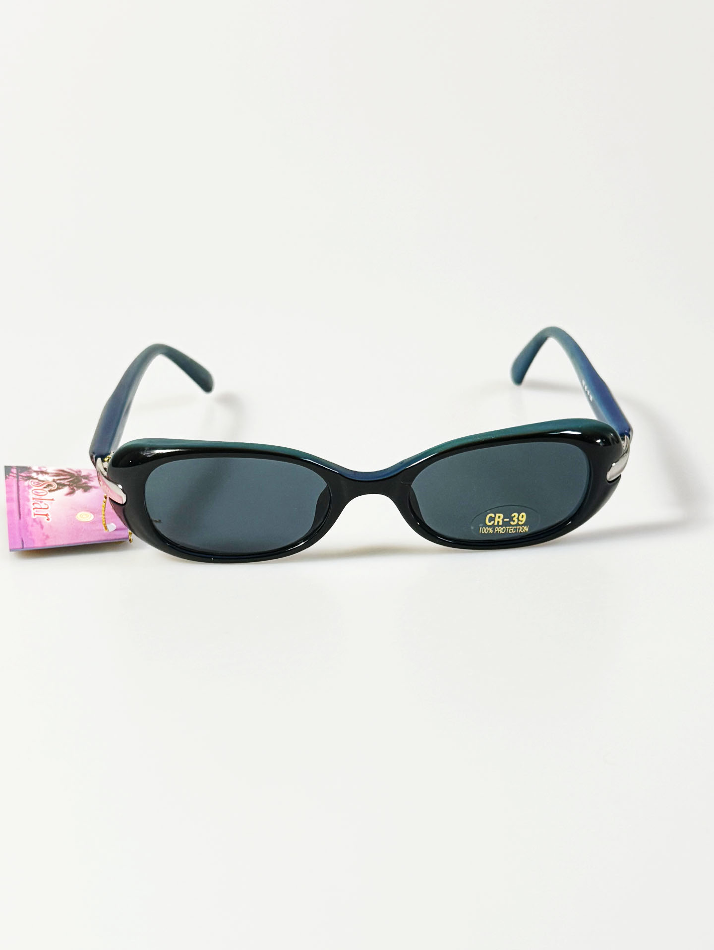90's SOLAR Glossy Black Oval Frame Sunglasses