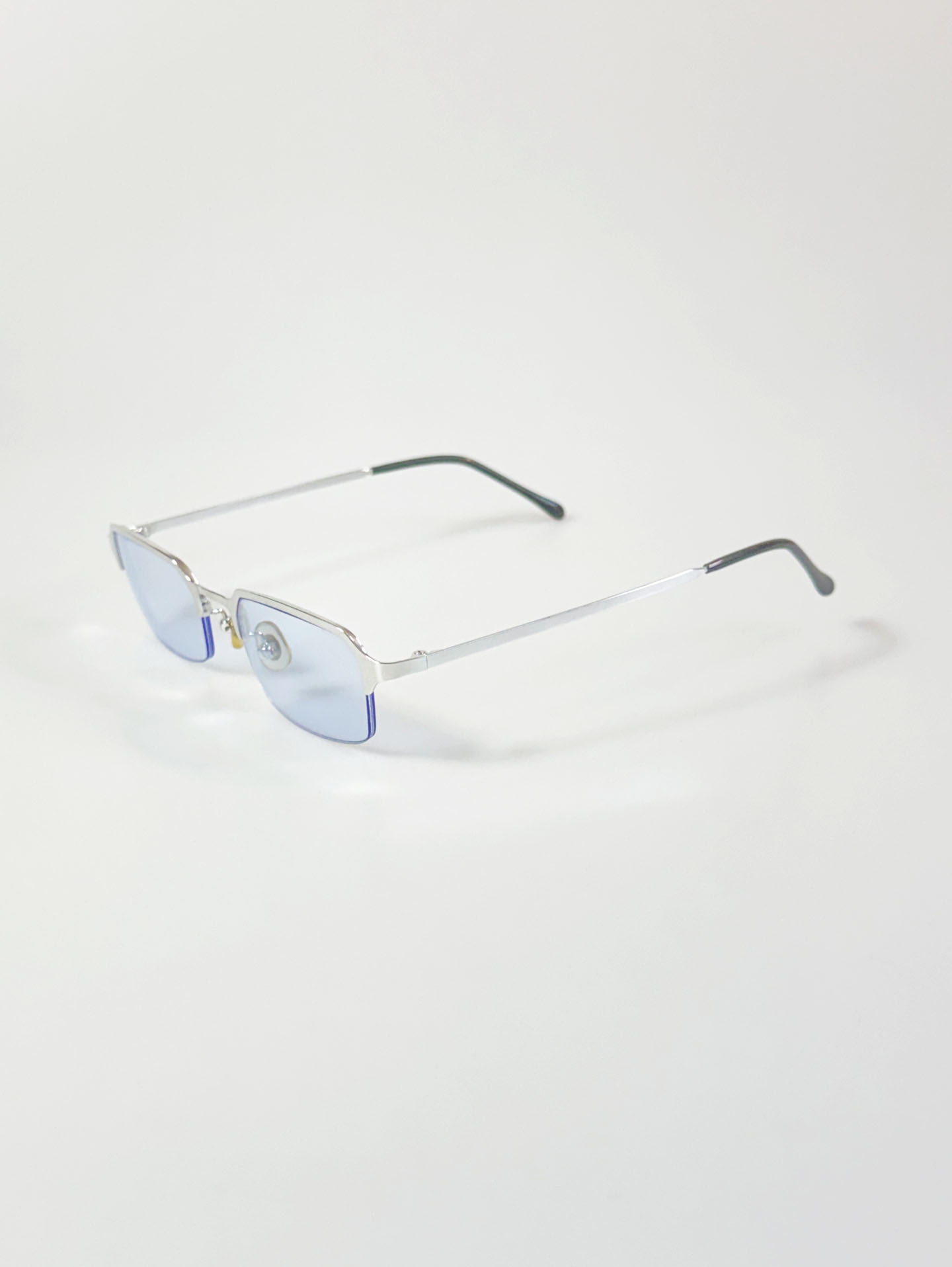 Slim Square Semi-Rimless Silver Metal Tinted Glasses