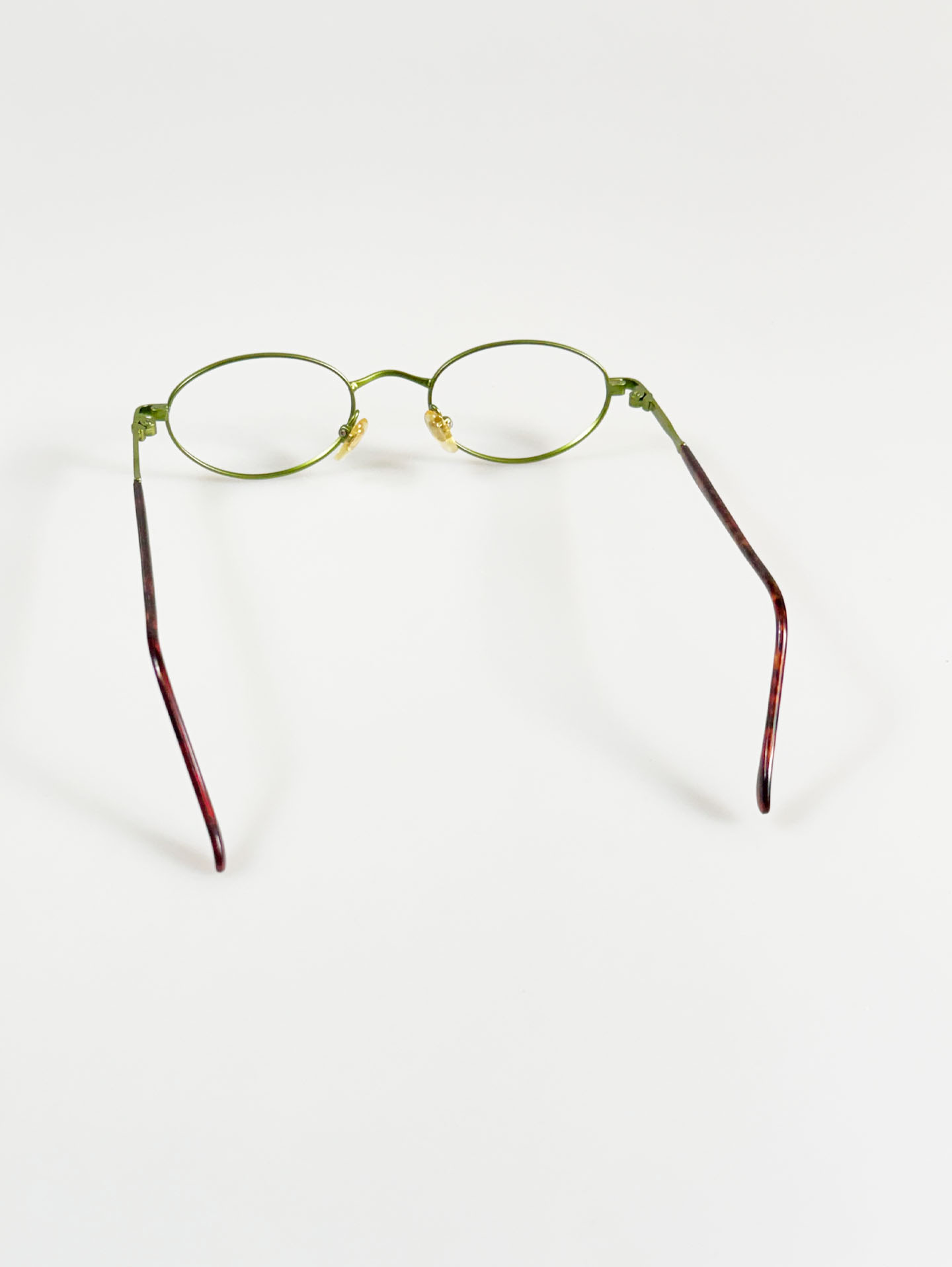 90's TORTOISE Forest Green Slim Oval Metal Frame Glasses