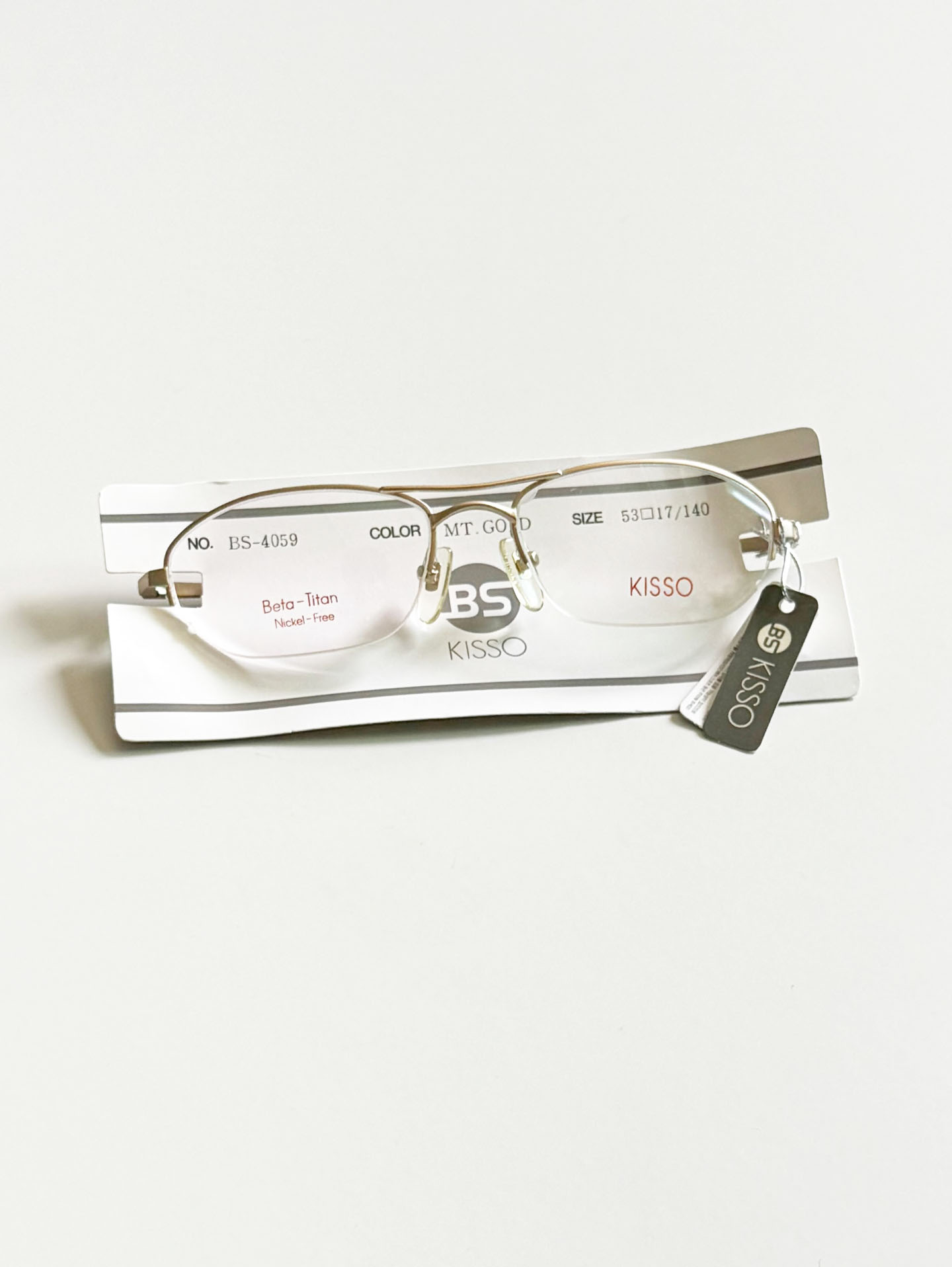 KISSO Gold Beta Titanium Double-Bridge Semi-Rimless Square Frame Glasses