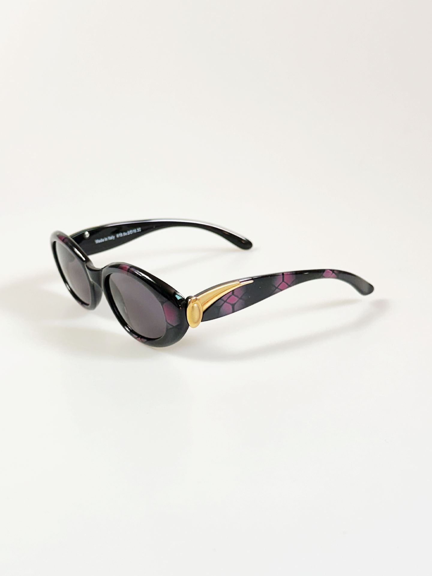 90's Italy Black & Purple Bold Oval Frame Sunglasses