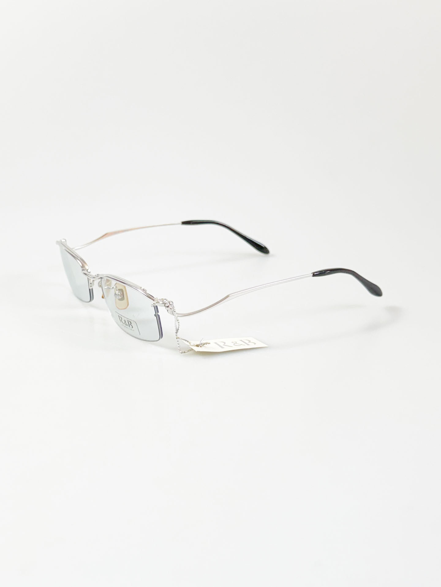 R&B Eyewear Silver Slim Square Semi-Rimless Metal Glasses